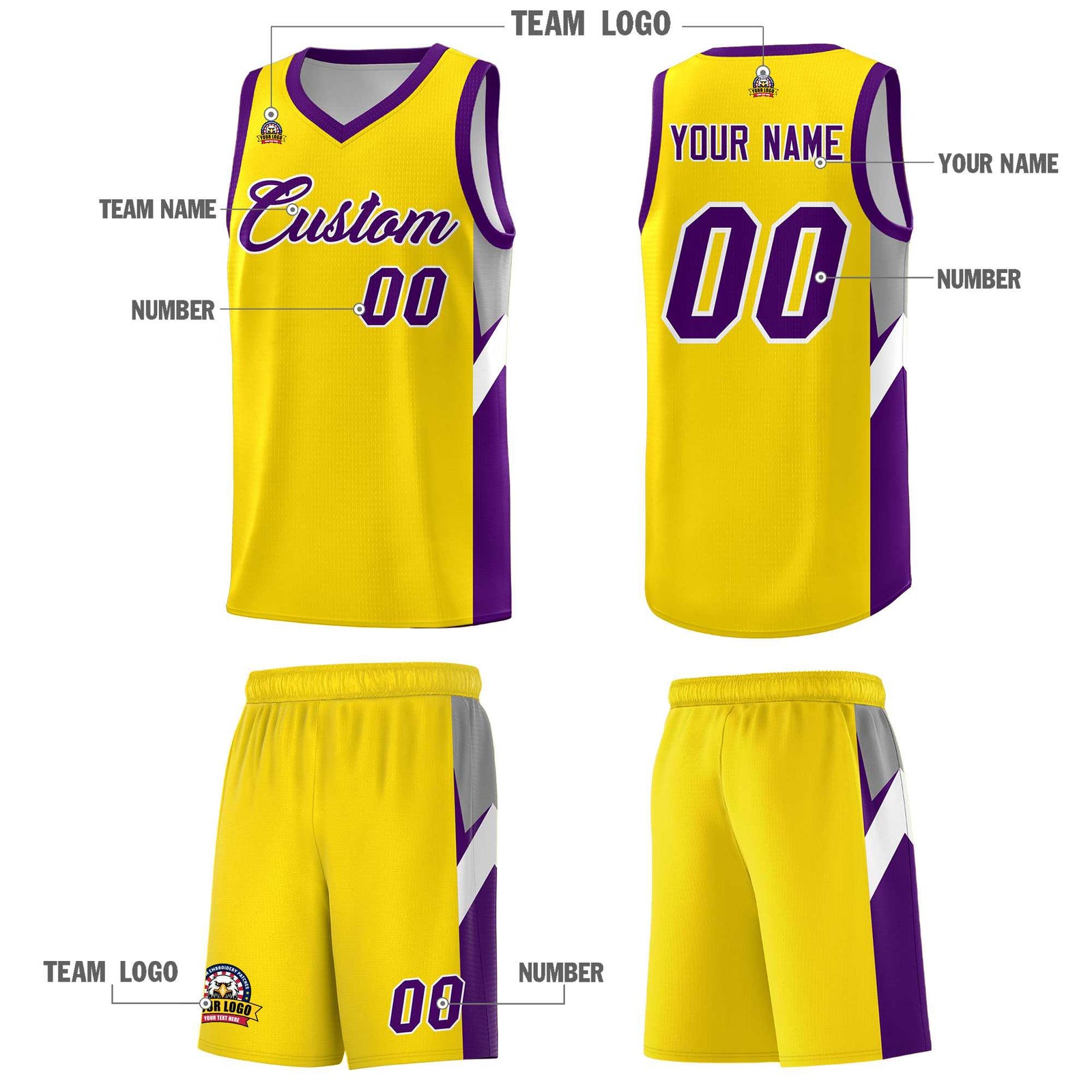 Custom Gold Purple Side Design Sets Sports Uniform Basketball Jersey