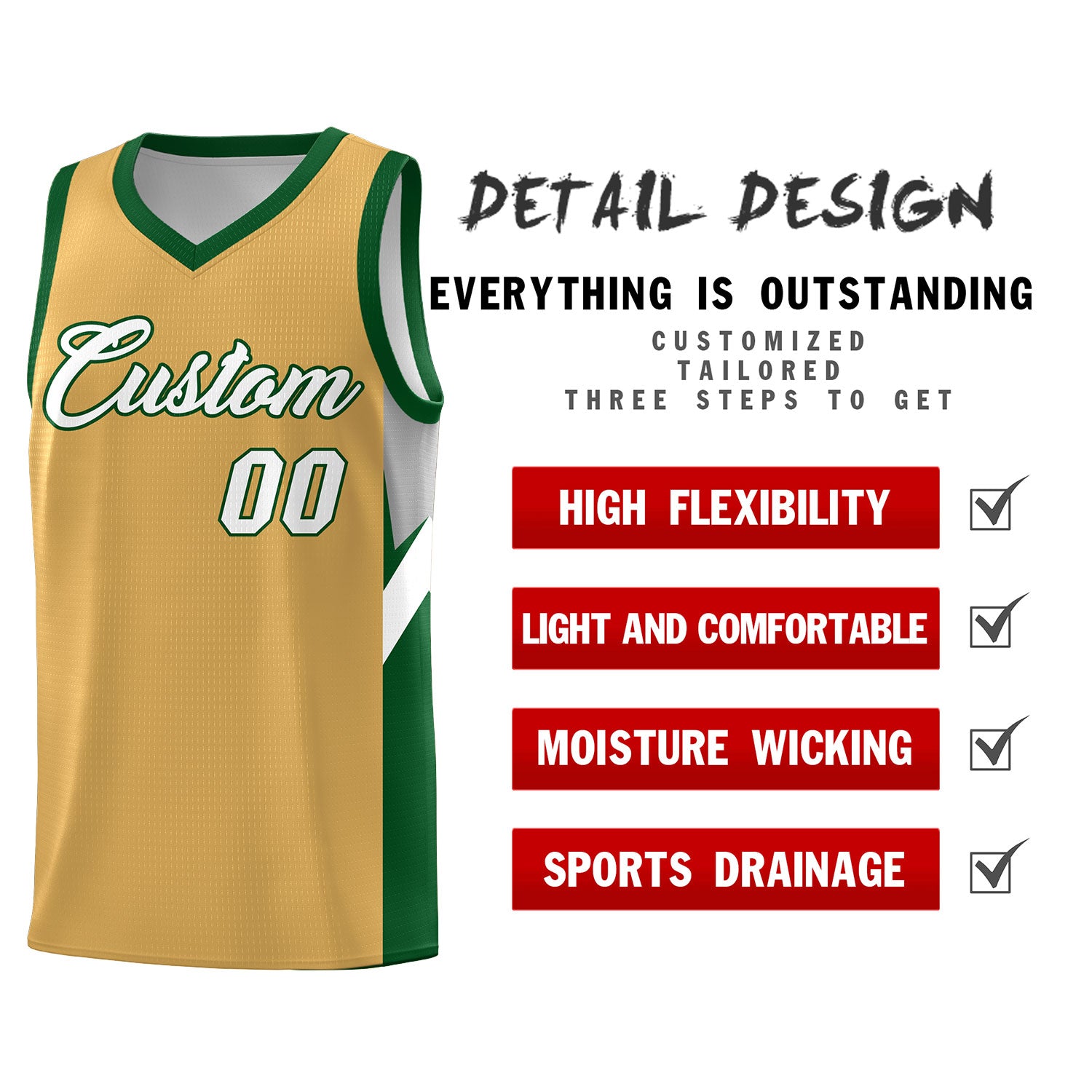 Custom Buckskin Brown Green Side Design Sets Sports Uniform Basketball Jersey