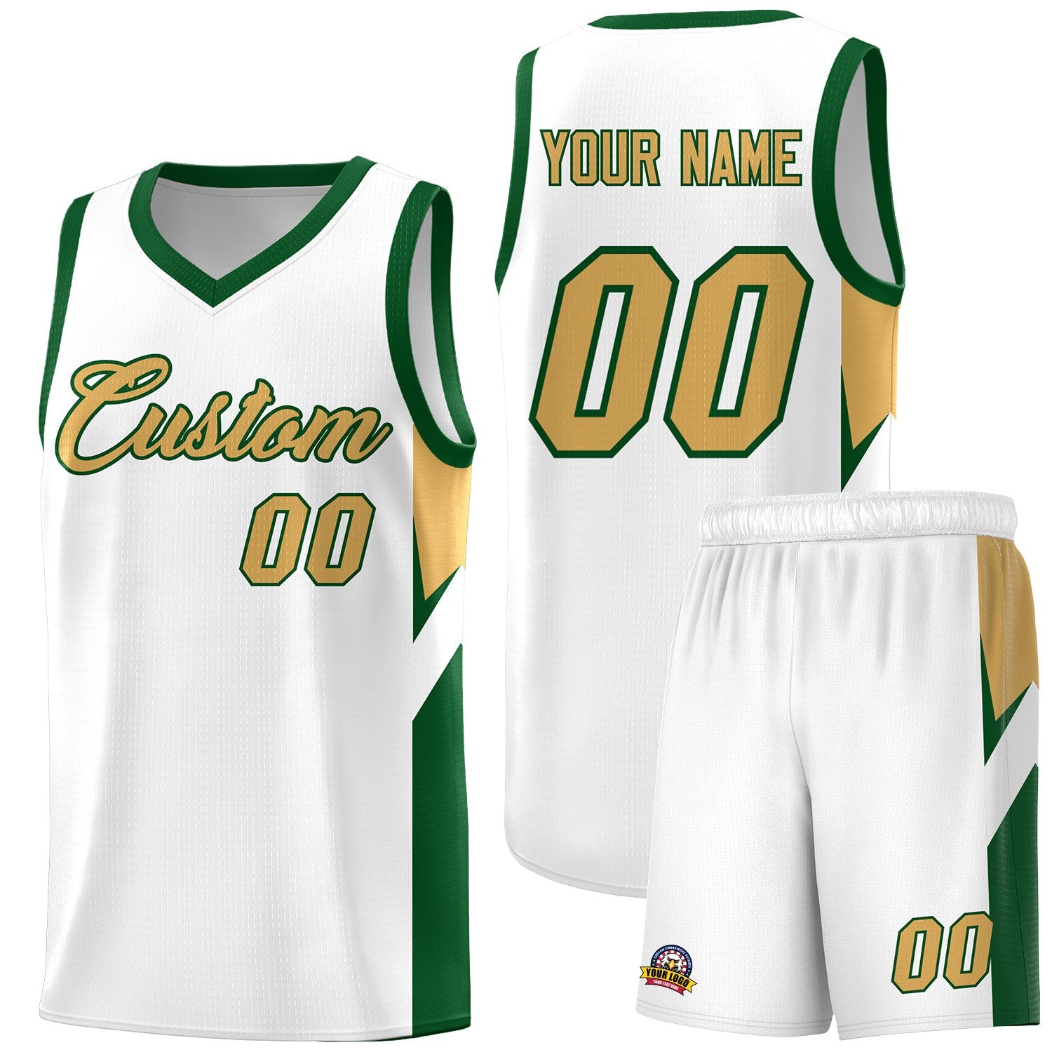 Custom White Green Side Design Sets Sports Uniform Basketball Jersey