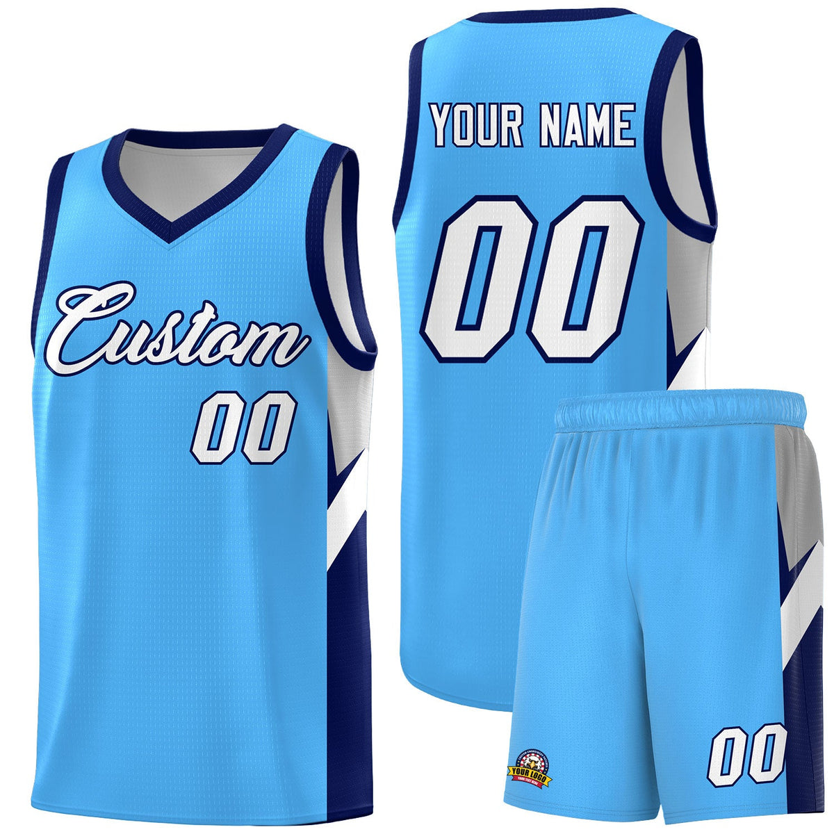 Custom Powder Blue Navy Side Design Sets Sports Uniform Basketball Jersey