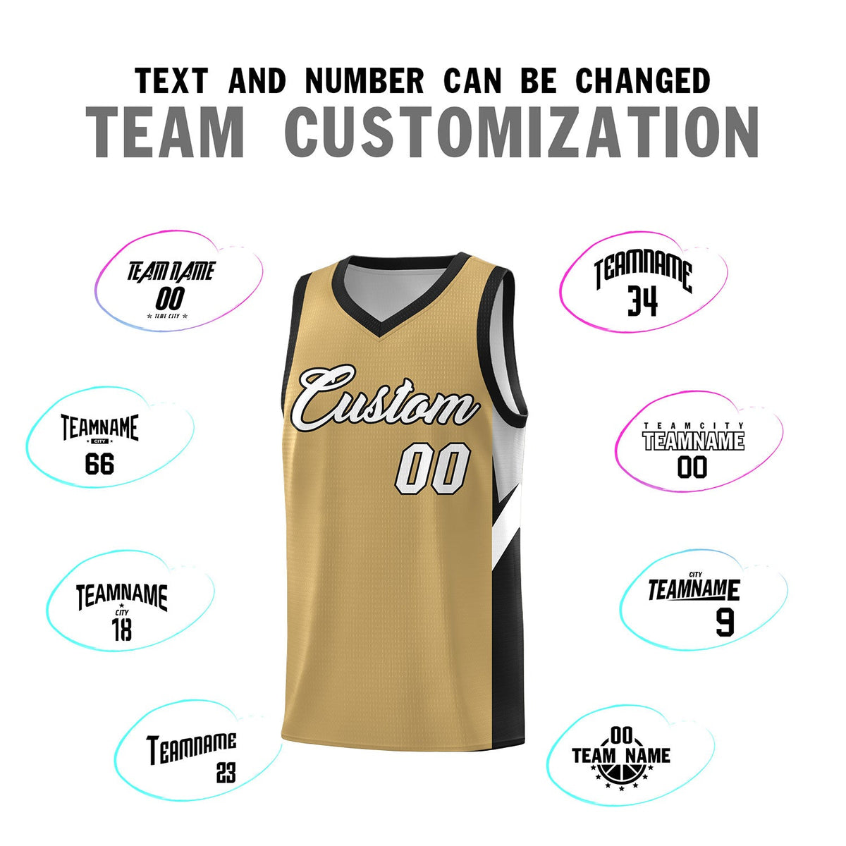 Custom Old Gold Black Side Design Sets Sports Uniform Basketball Jersey