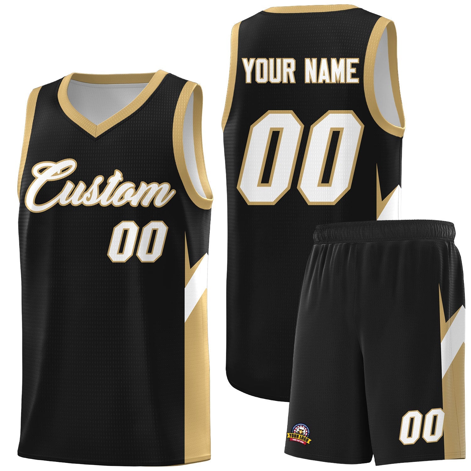 Custom Black Old Gold Side Design Sets Sports Uniform Basketball Jersey