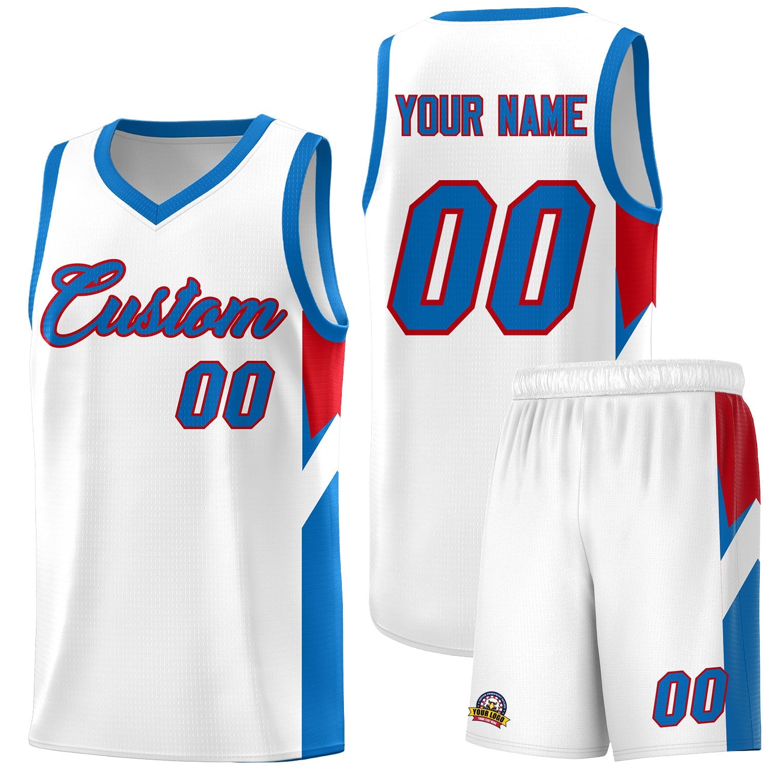 Custom White Royal Side Design Sets Sports Uniform Basketball Jersey