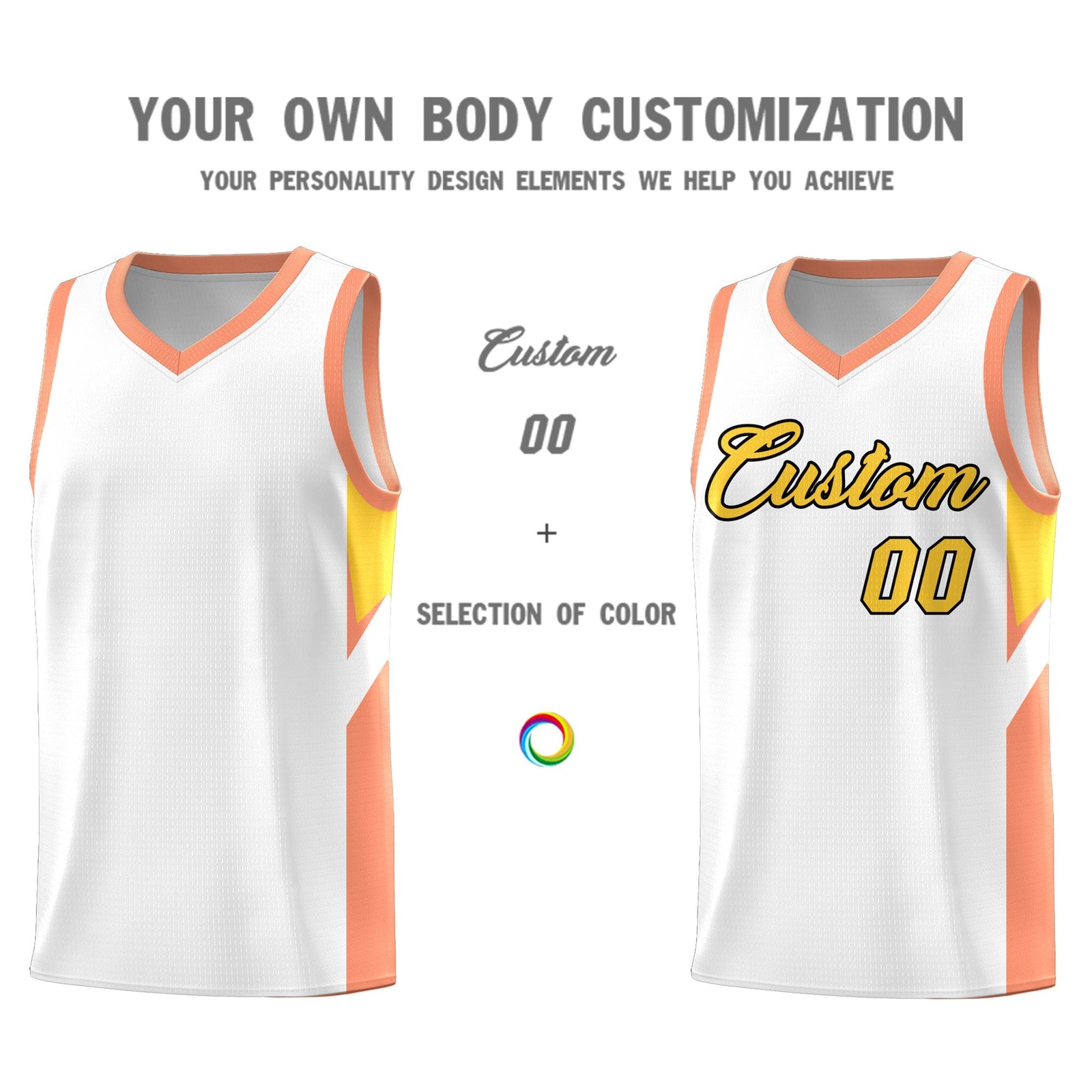Custom White Orange Side Design Sets Sports Uniform Basketball Jersey