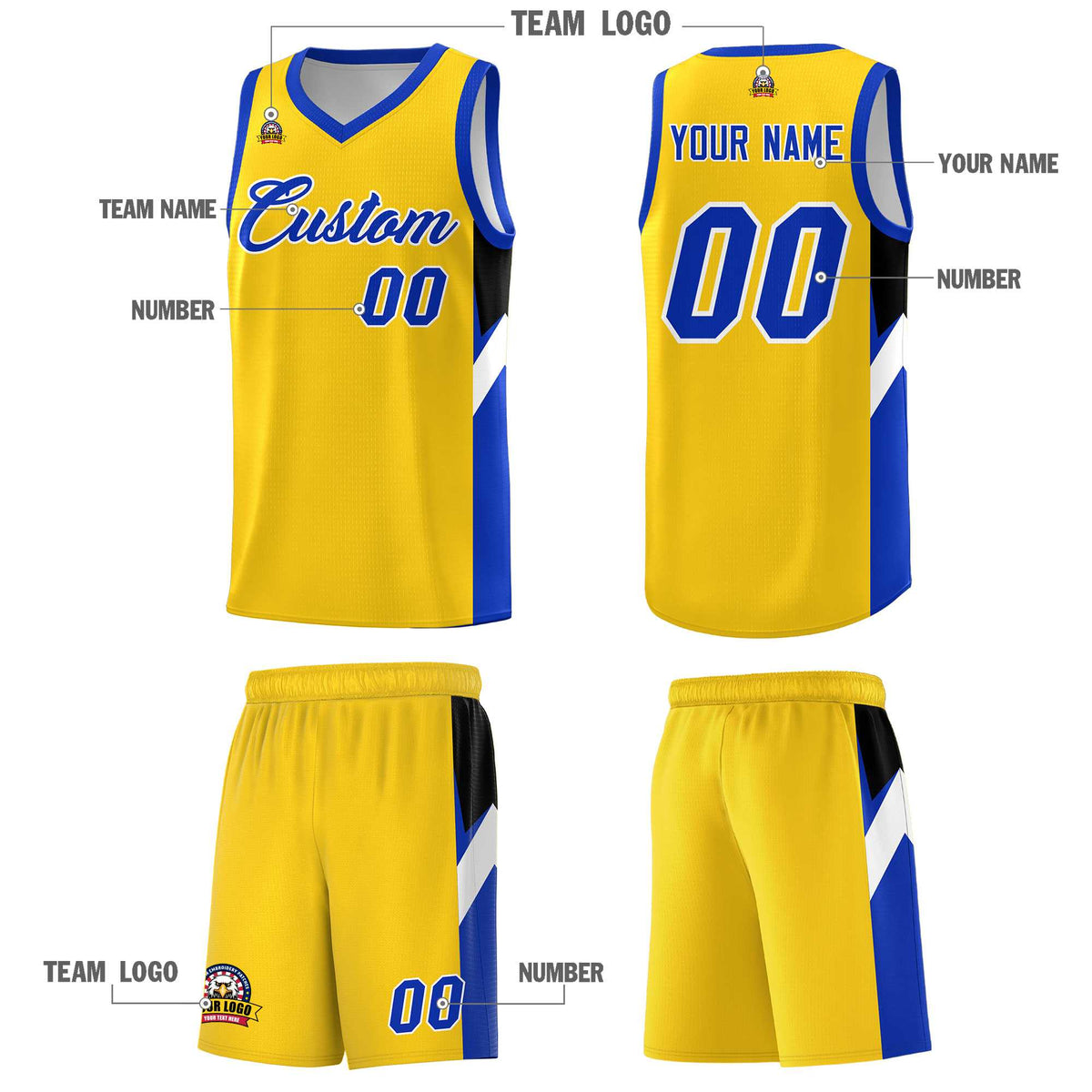 Custom Gold Royal Side Design Sets Sports Uniform Basketball Jersey