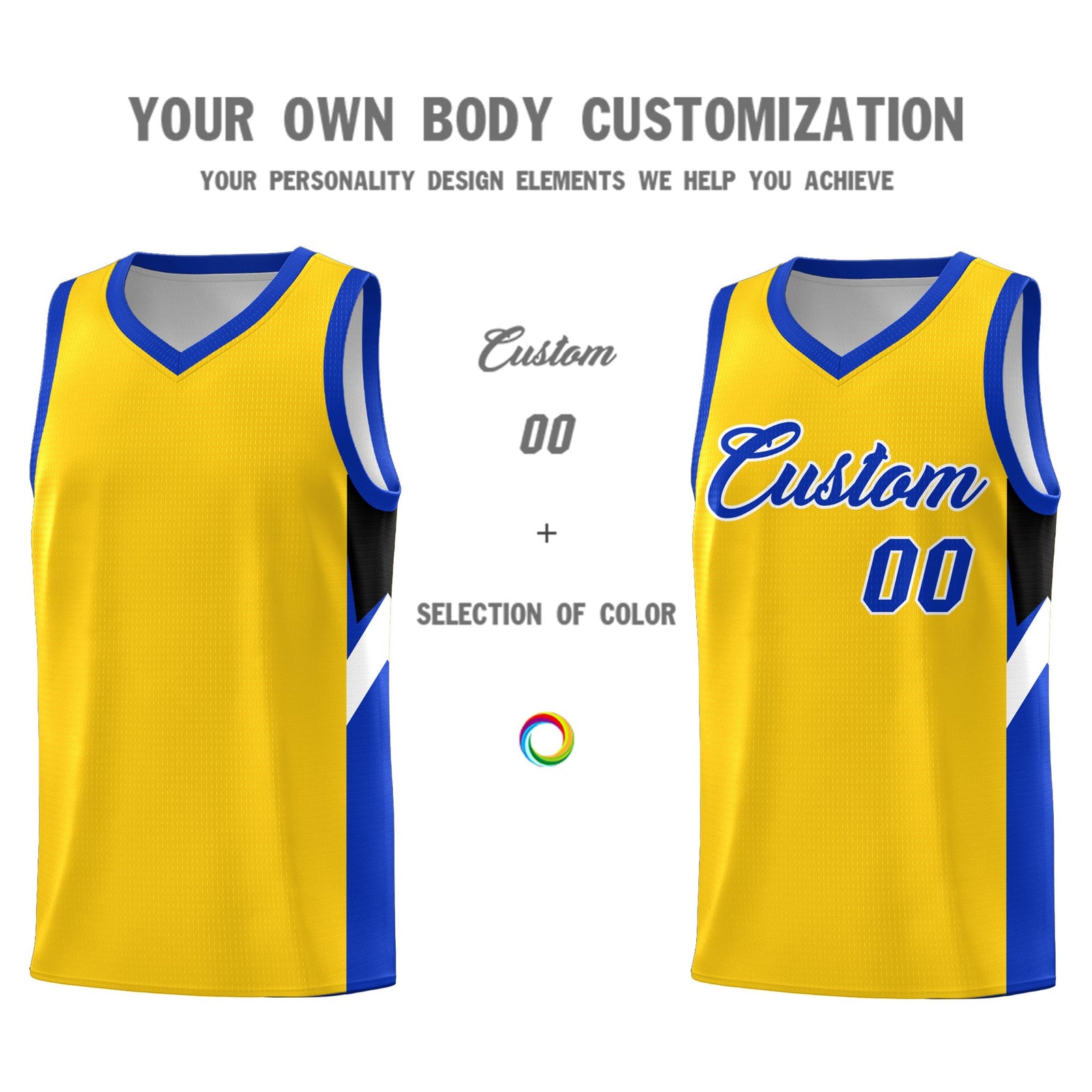 Custom Gold Royal Side Design Sets Sports Uniform Basketball Jersey