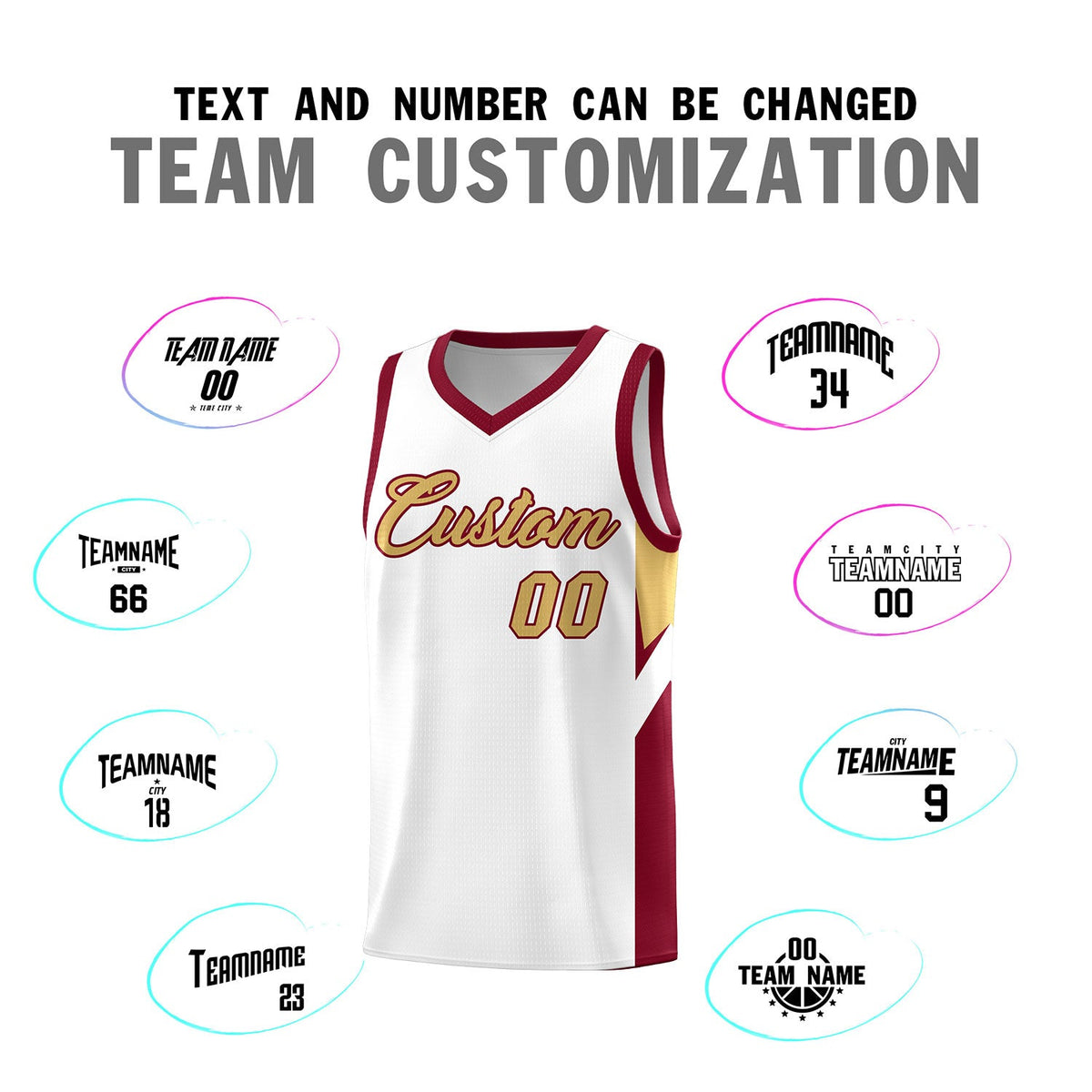 Custom White Crimson Side Design Sets Sports Uniform Basketball Jersey