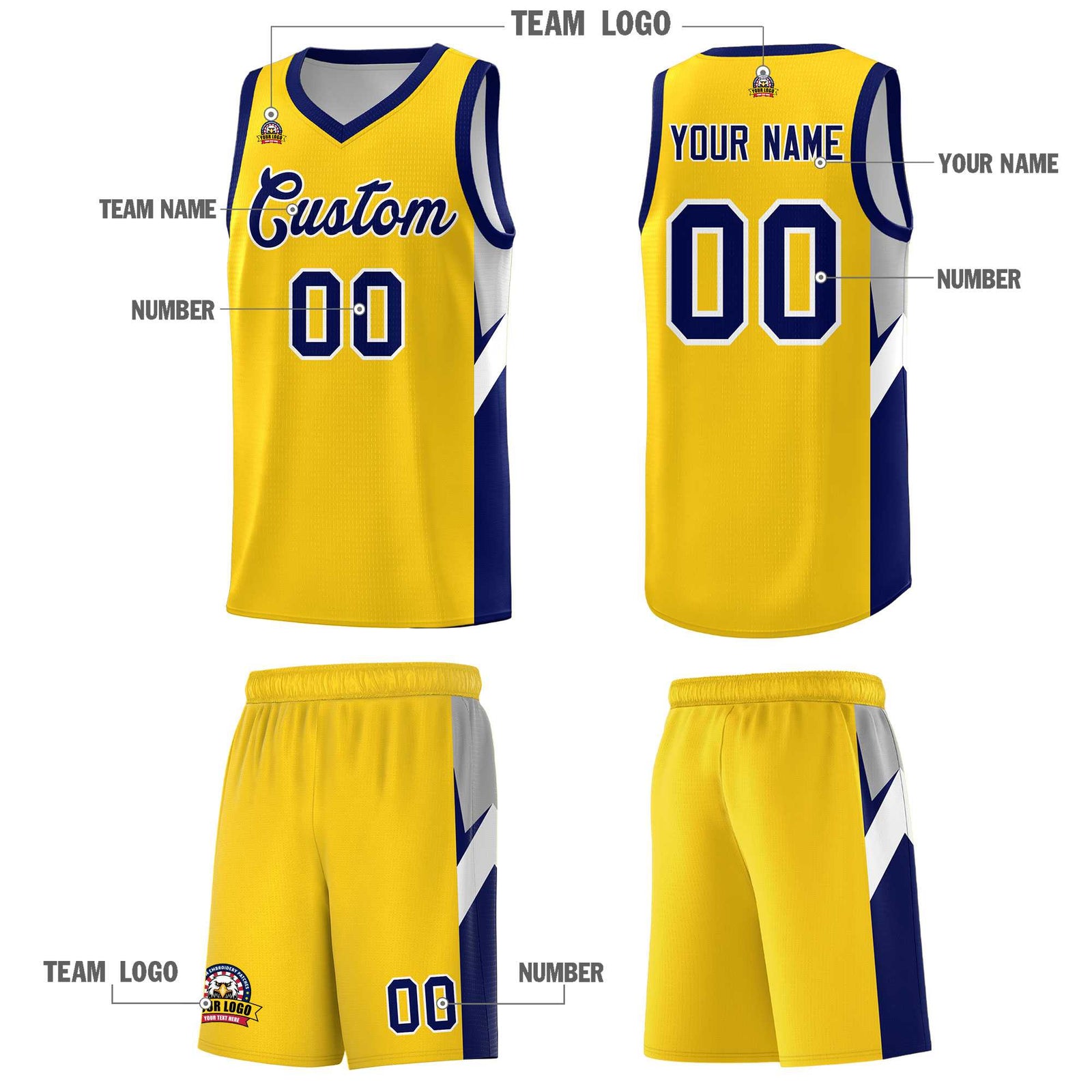 Custom Gold Navy Side Design Sets Sports Uniform Basketball Jersey