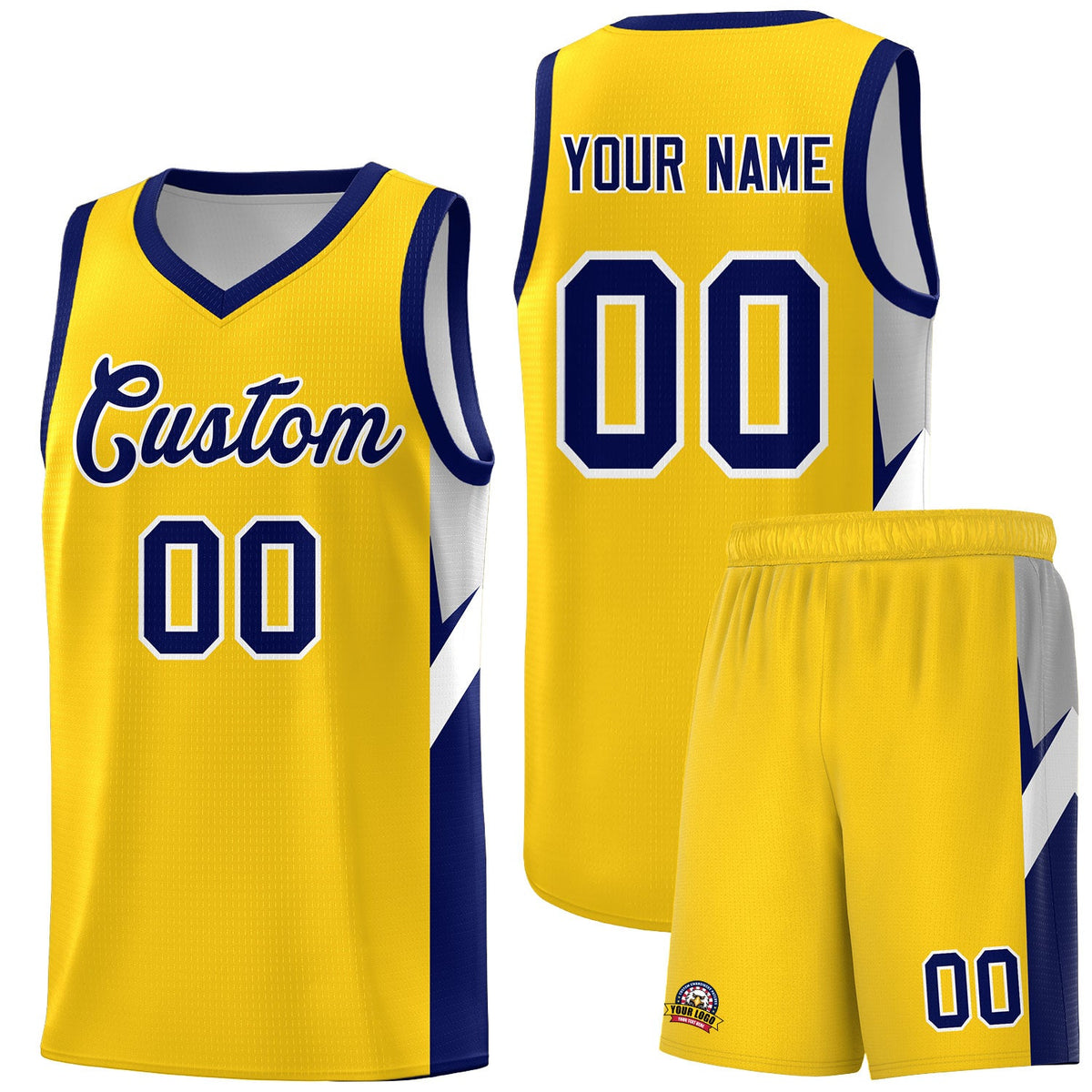 Custom Gold Navy Side Design Sets Sports Uniform Basketball Jersey