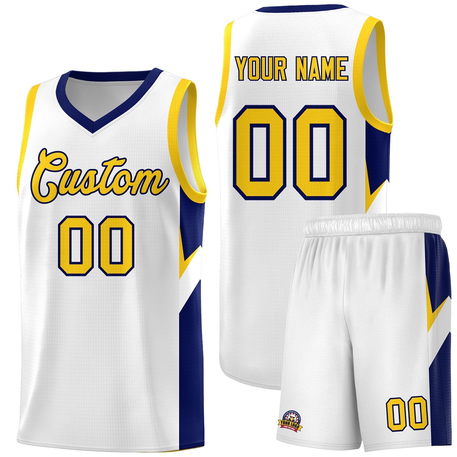 Custom White Navy Side Design Sets Sports Uniform Basketball Jersey