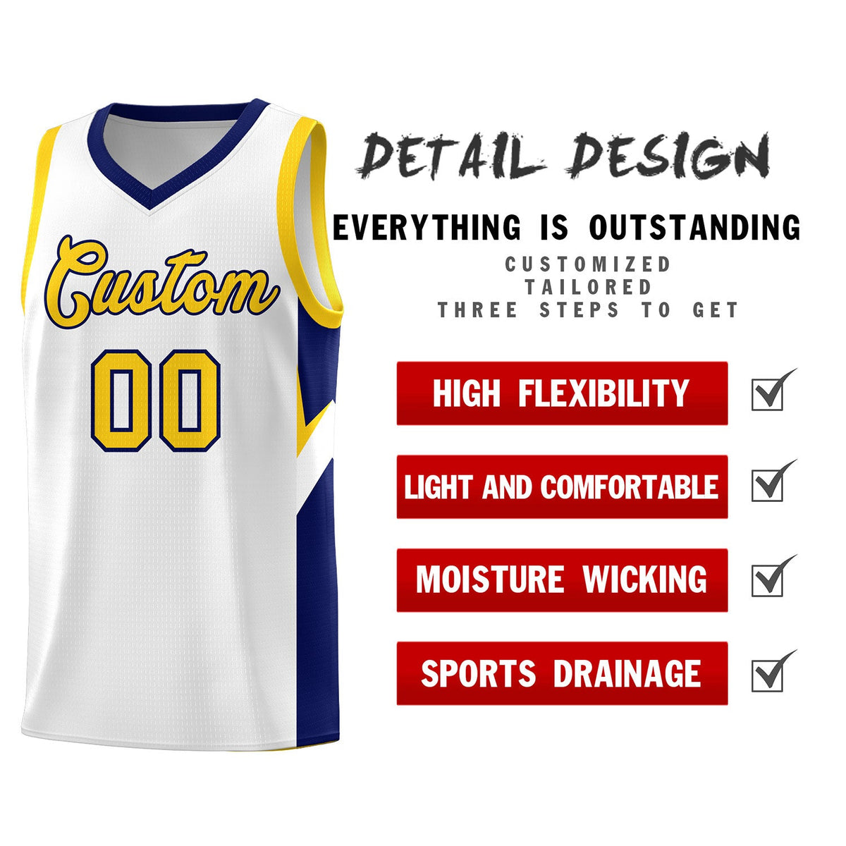 Custom White Navy Side Design Sets Sports Uniform Basketball Jersey