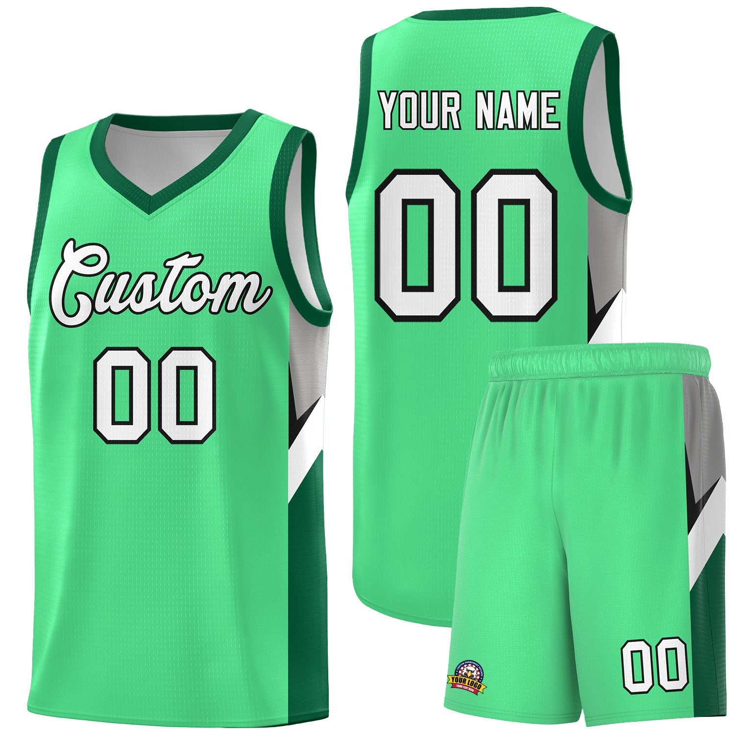 Custom Bright Green Kelly Green Side Design Sets Sports Uniform Basketball Jersey
