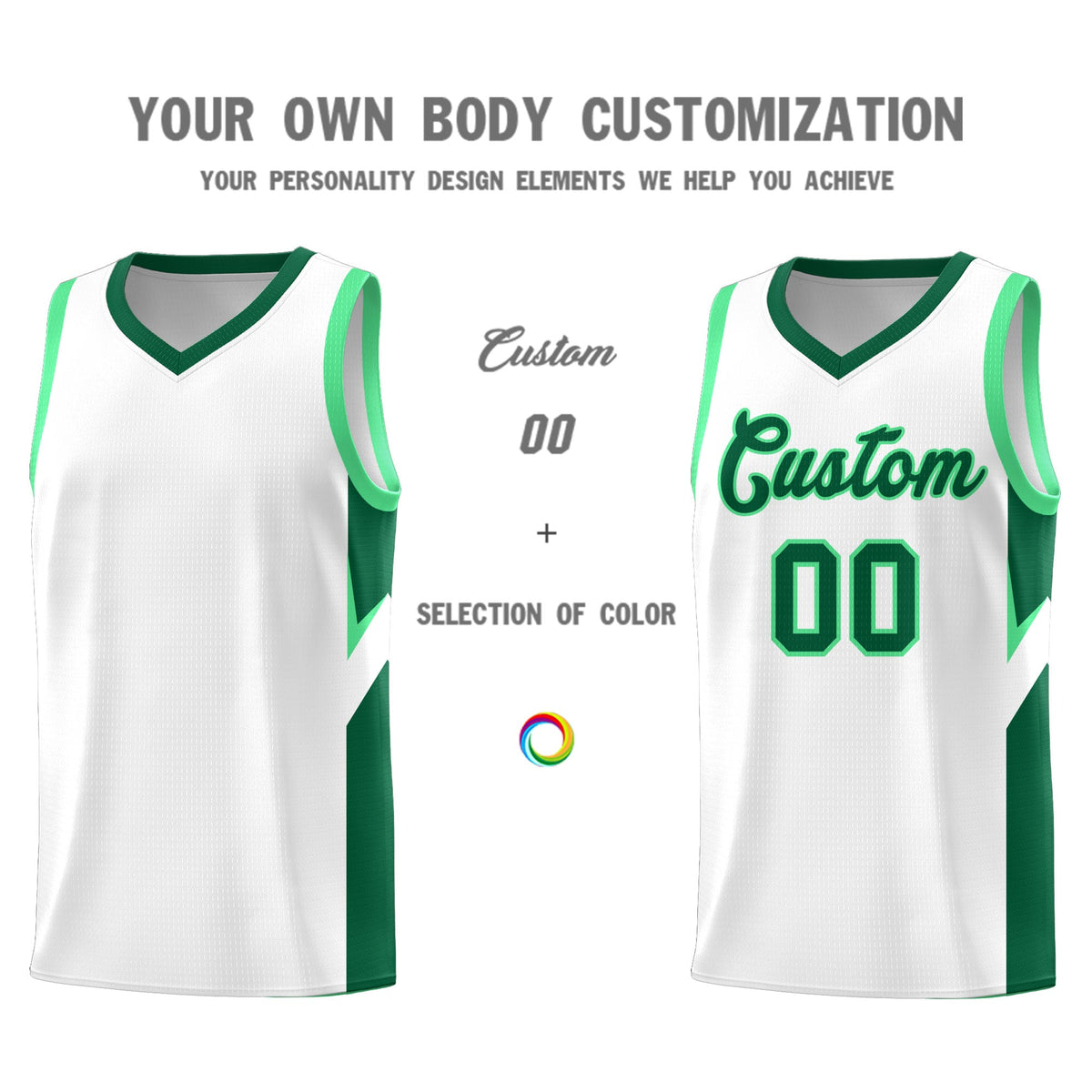 Custom White Kelly Green Side Design Sets Sports Uniform Basketball Jersey