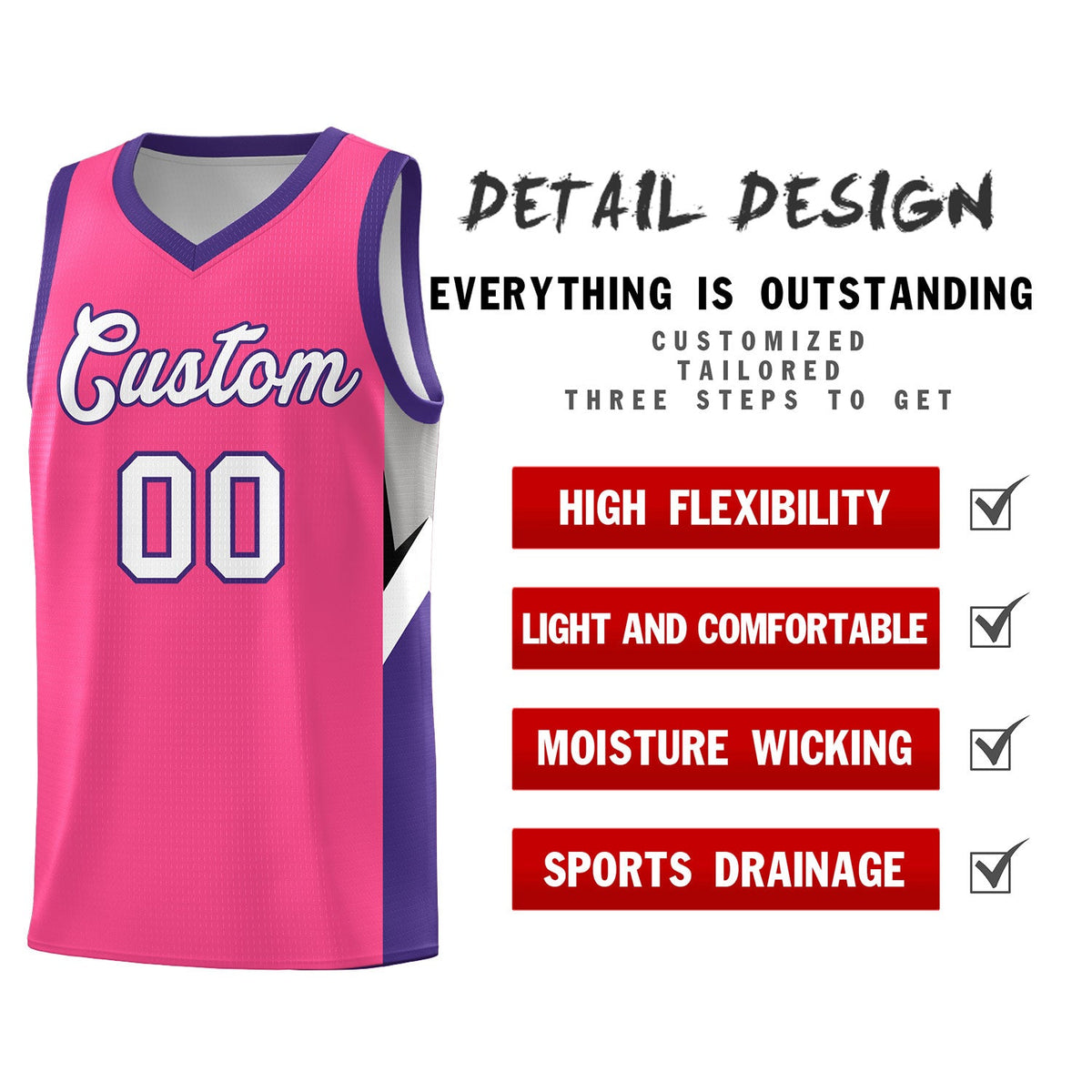 Custom Pink Purple Side Design Sets Sports Uniform Basketball Jersey