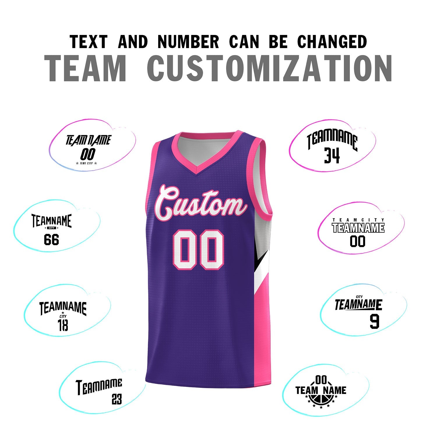Custom Purple Pink Side Design Sets Sports Uniform Basketball Jersey