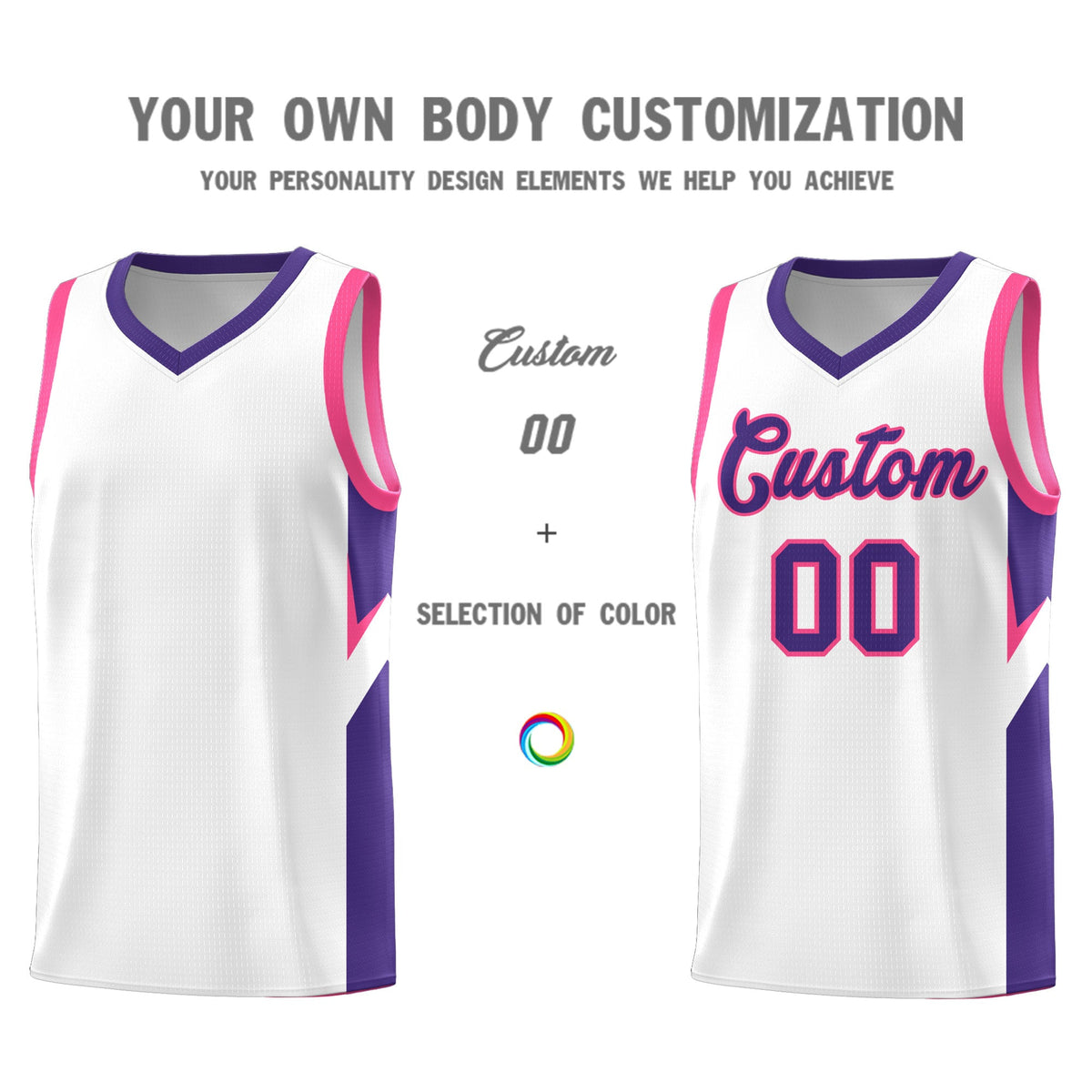 Custom White Purple Side Design Sets Sports Uniform Basketball Jersey