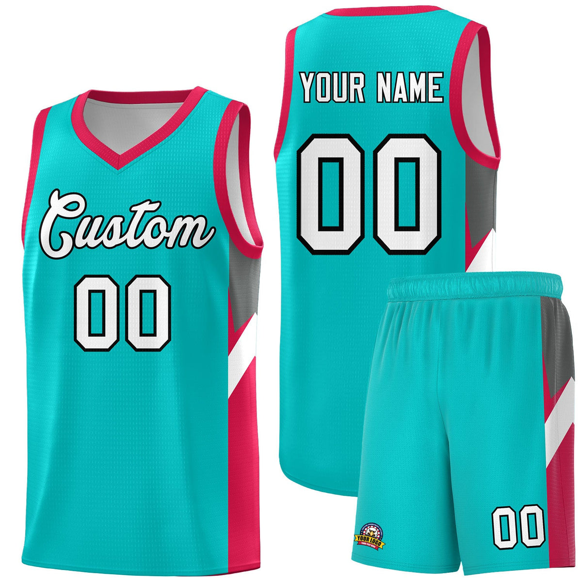 Custom Aqua Red Side Design Sets Sports Uniform Basketball Jersey