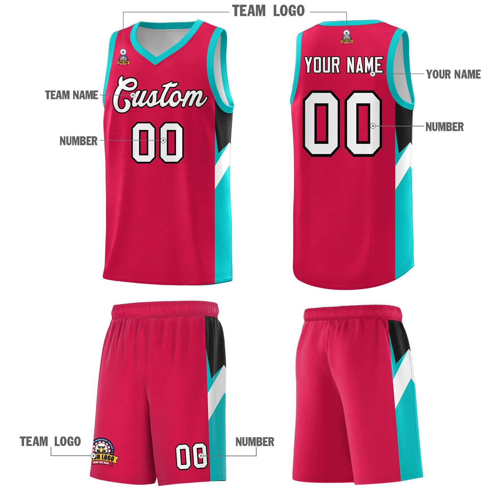 Custom Red Aqua Side Design Sets Sports Uniform Basketball Jersey