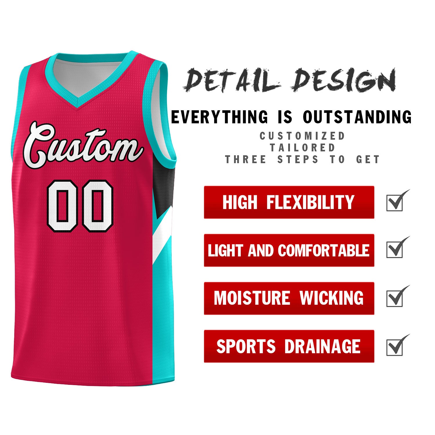 Custom Red Aqua Side Design Sets Sports Uniform Basketball Jersey