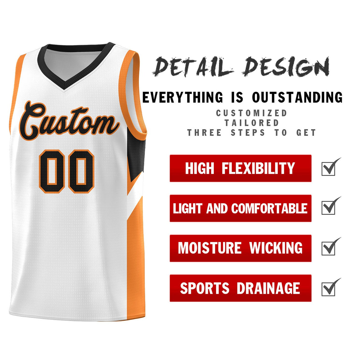 Custom White Black Side Design Sets Sports Uniform Basketball Jersey