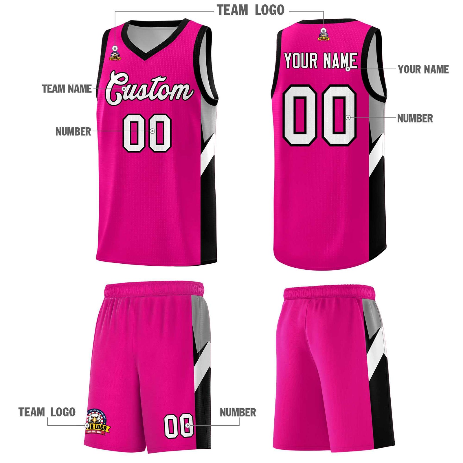 Custom Pink Black Side Design Sets Sports Uniform Basketball Jersey