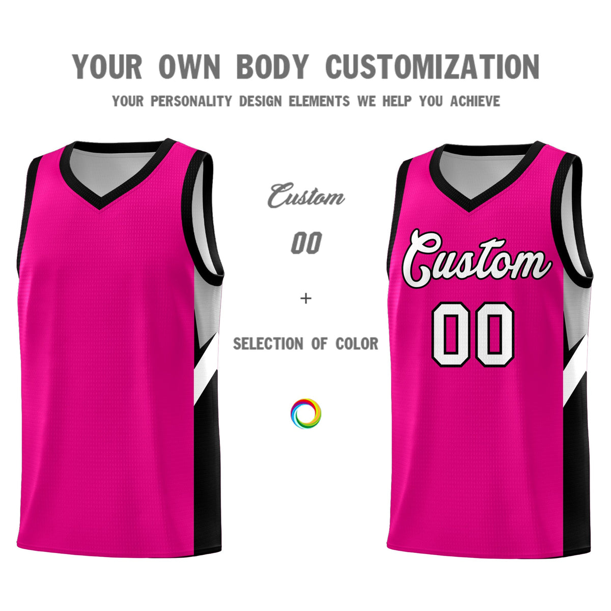 Custom Pink Black Side Design Sets Sports Uniform Basketball Jersey