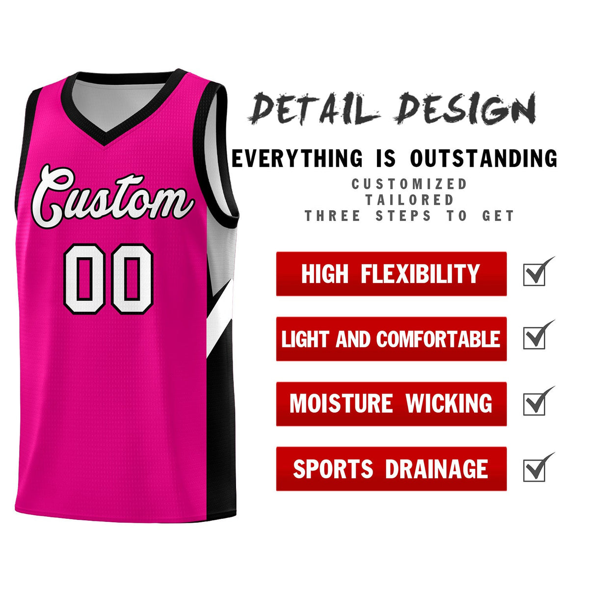 Custom Pink Black Side Design Sets Sports Uniform Basketball Jersey