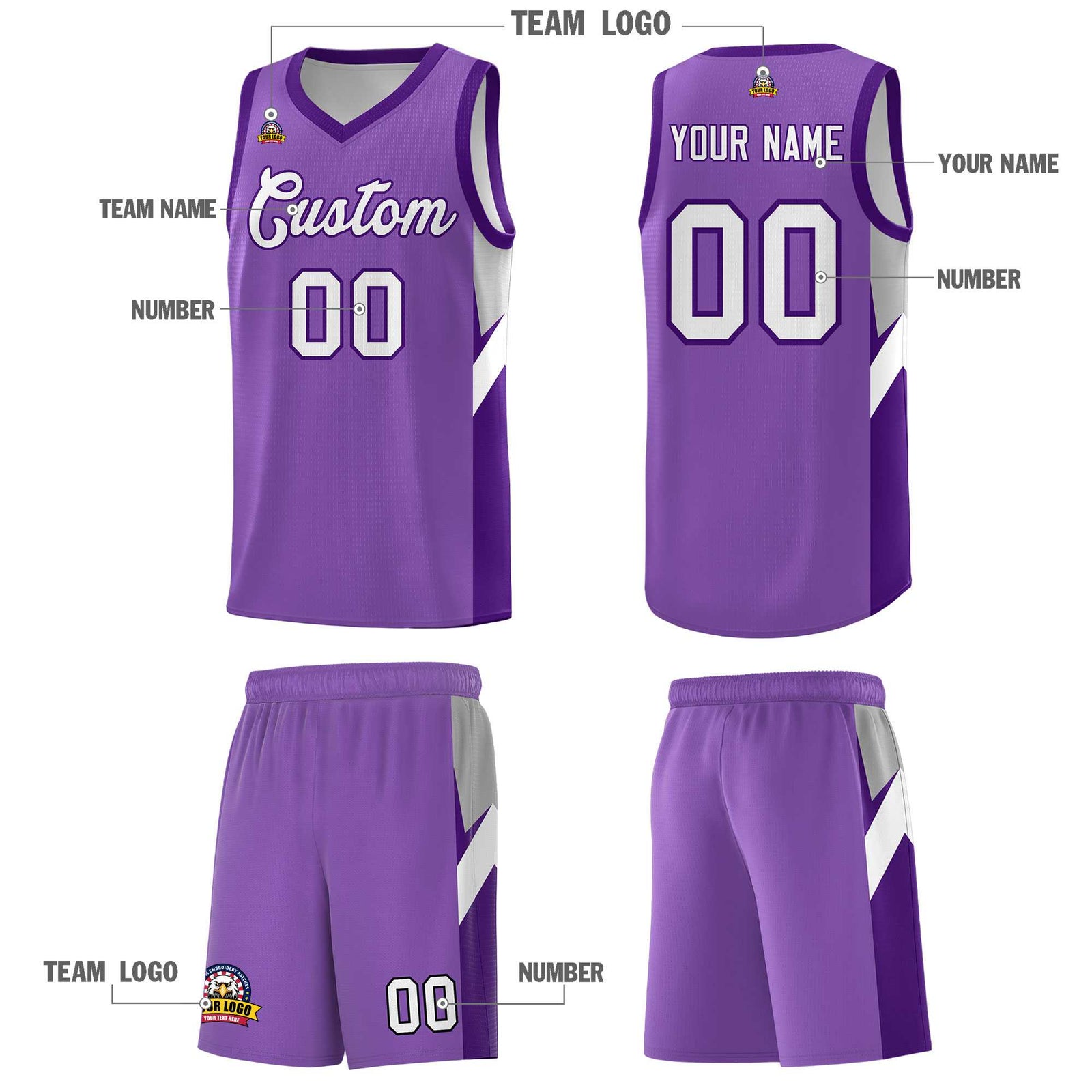 Custom Light Purple Purple Side Design Sets Sports Uniform Basketball Jersey