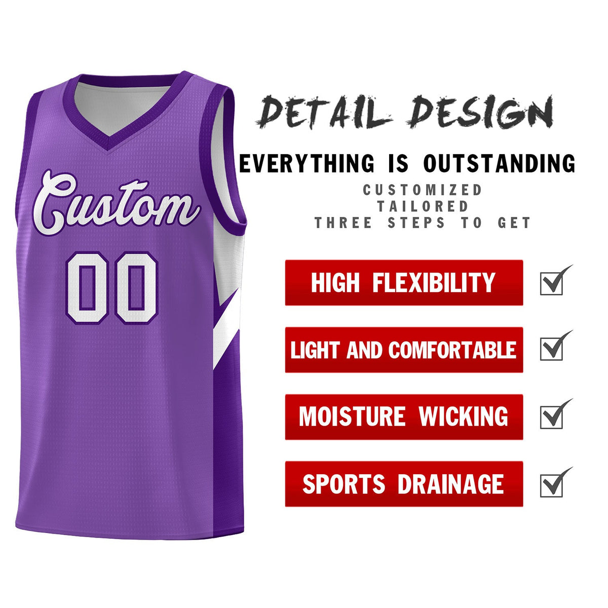 Custom Light Purple Purple Side Design Sets Sports Uniform Basketball Jersey