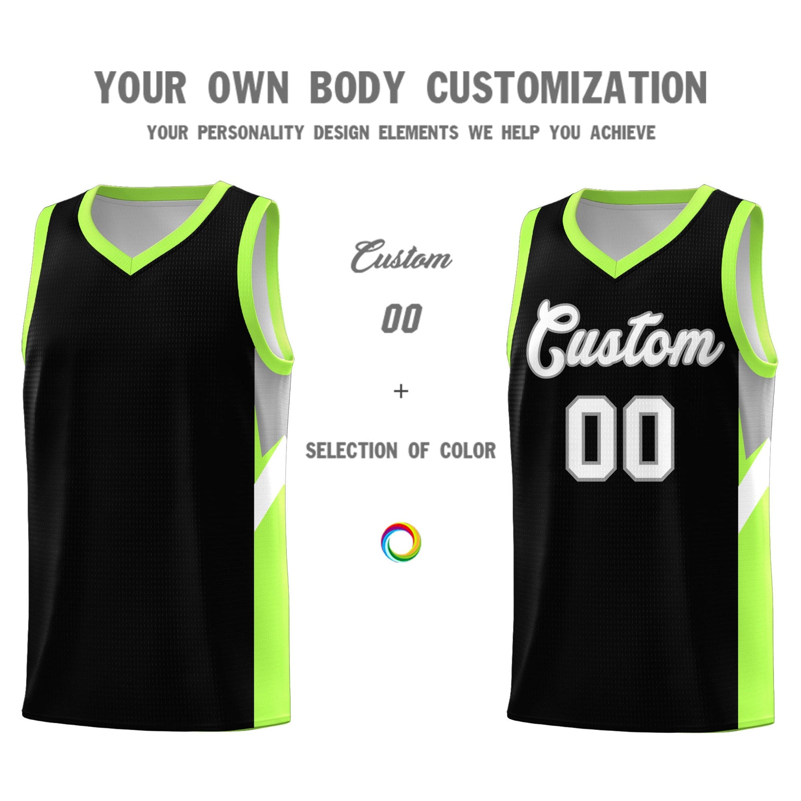 Custom Black Fluorescent Green Side Design Sets Sports Uniform Basketball Jersey