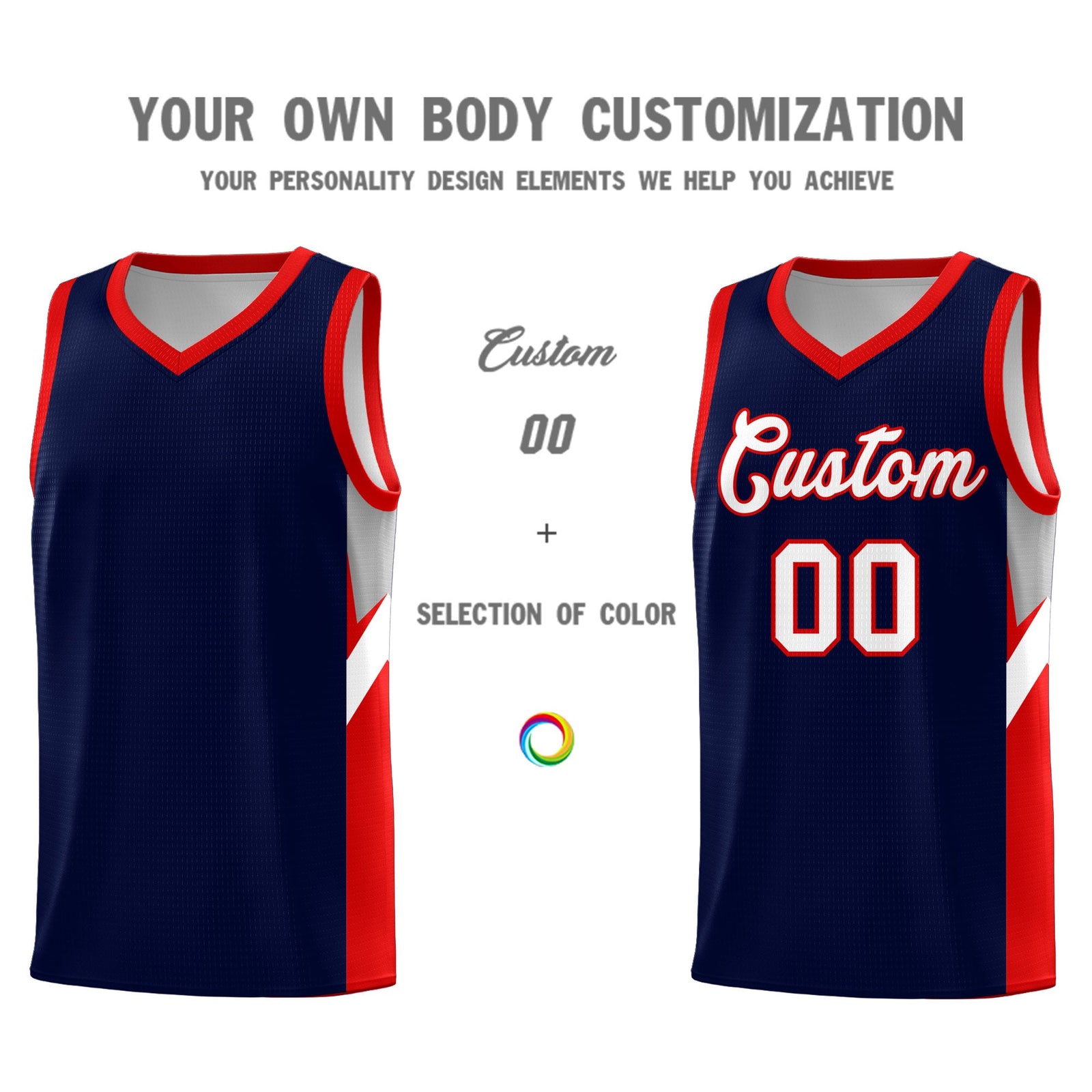 Custom Navy Red Side Design Sets Sports Uniform Basketball Jersey