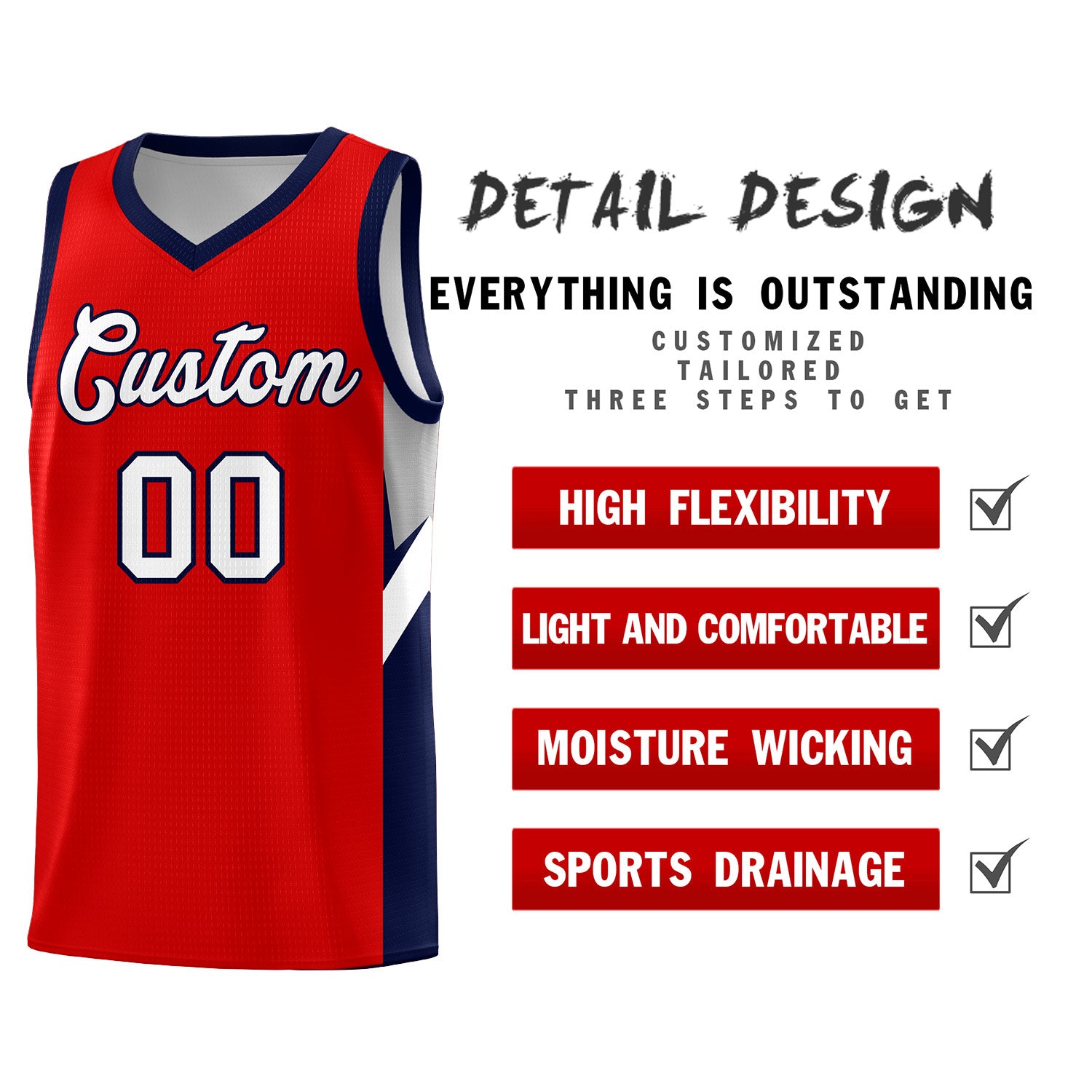 Custom Red Navy Side Design Sets Sports Uniform Basketball Jersey