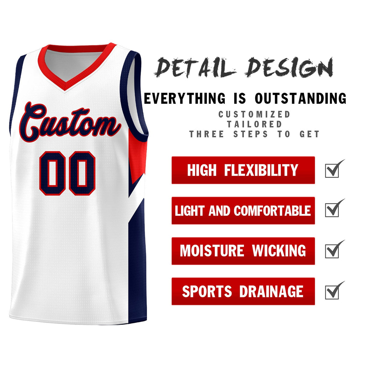 Custom White Red Side Design Sets Sports Uniform Basketball Jersey