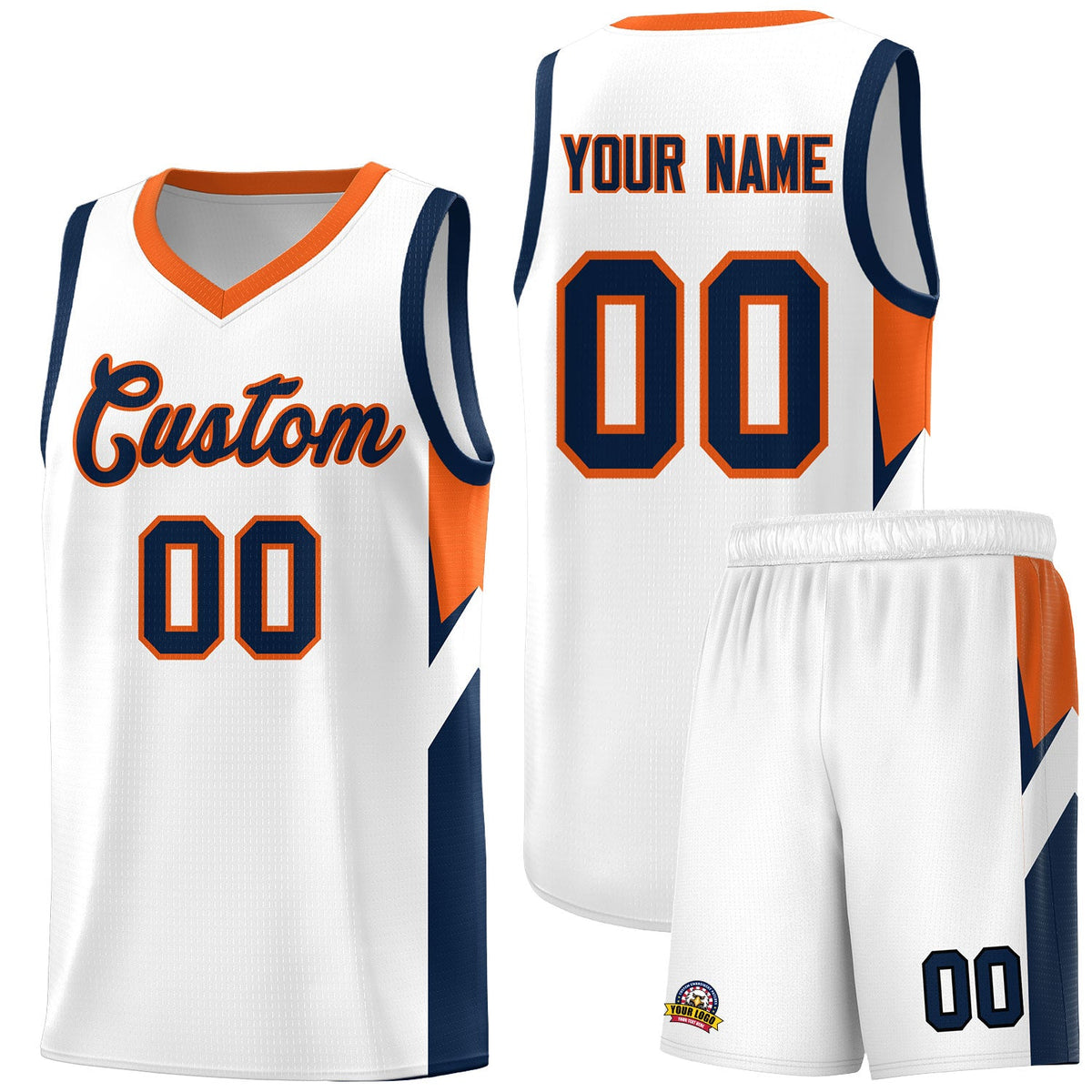 Custom White Orange Side Design Sets Sports Uniform Basketball Jersey