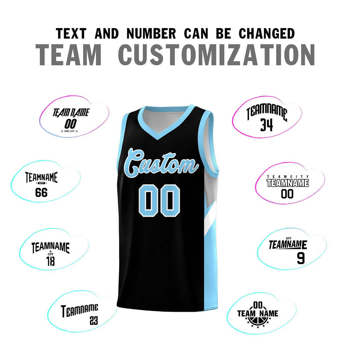 Custom Black Light Blue Side Design Sets Sports Uniform Basketball Jersey