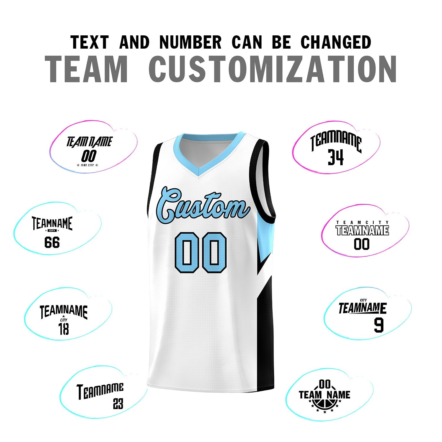Custom White Light Blue Side Design Sets Sports Uniform Basketball Jersey
