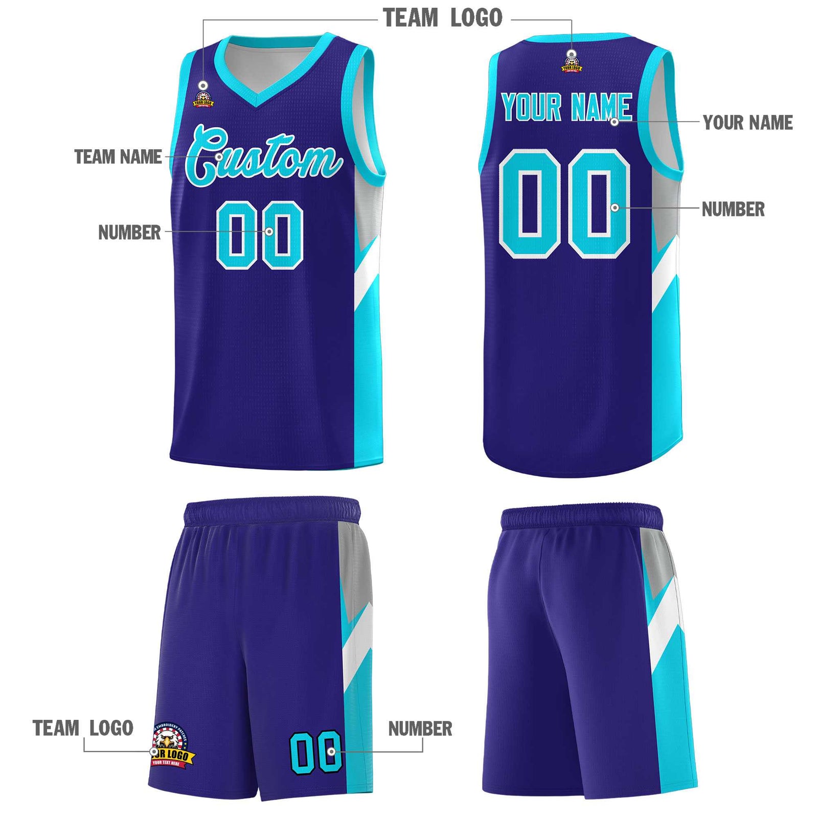 Custom Royal Sky Blue Side Design Sets Sports Uniform Basketball Jersey