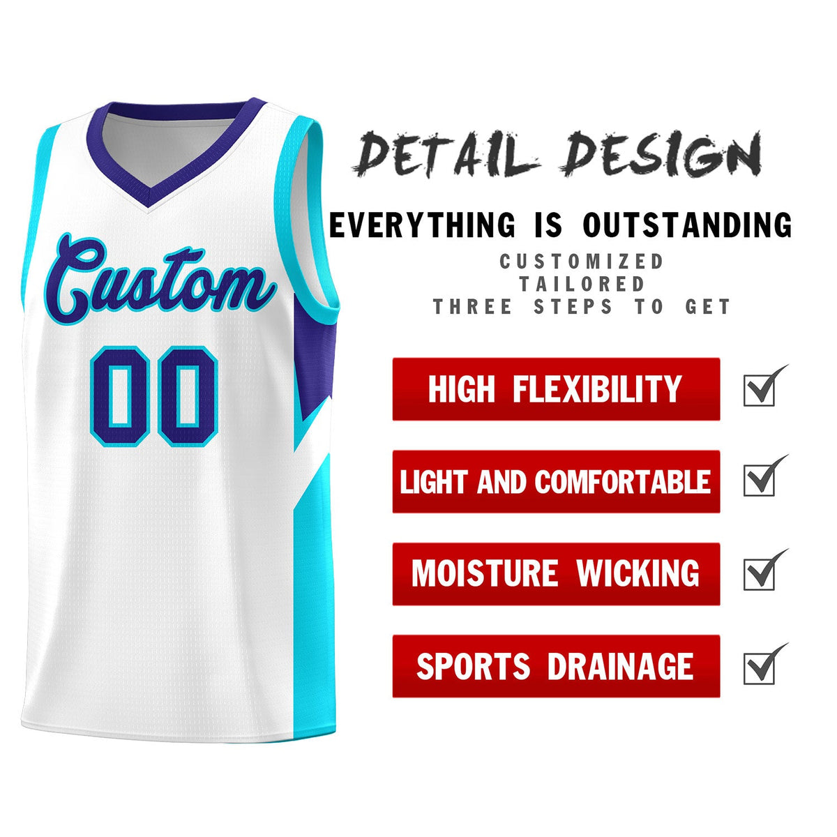 Custom White Royal Side Design Sets Sports Uniform Basketball Jersey