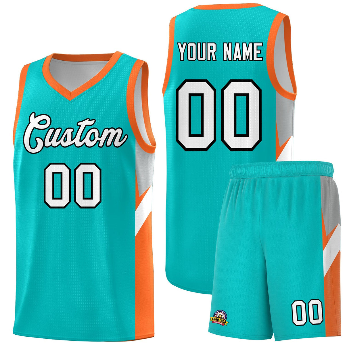 Custom Aqua Orange Side Design Sets Sports Uniform Basketball Jersey