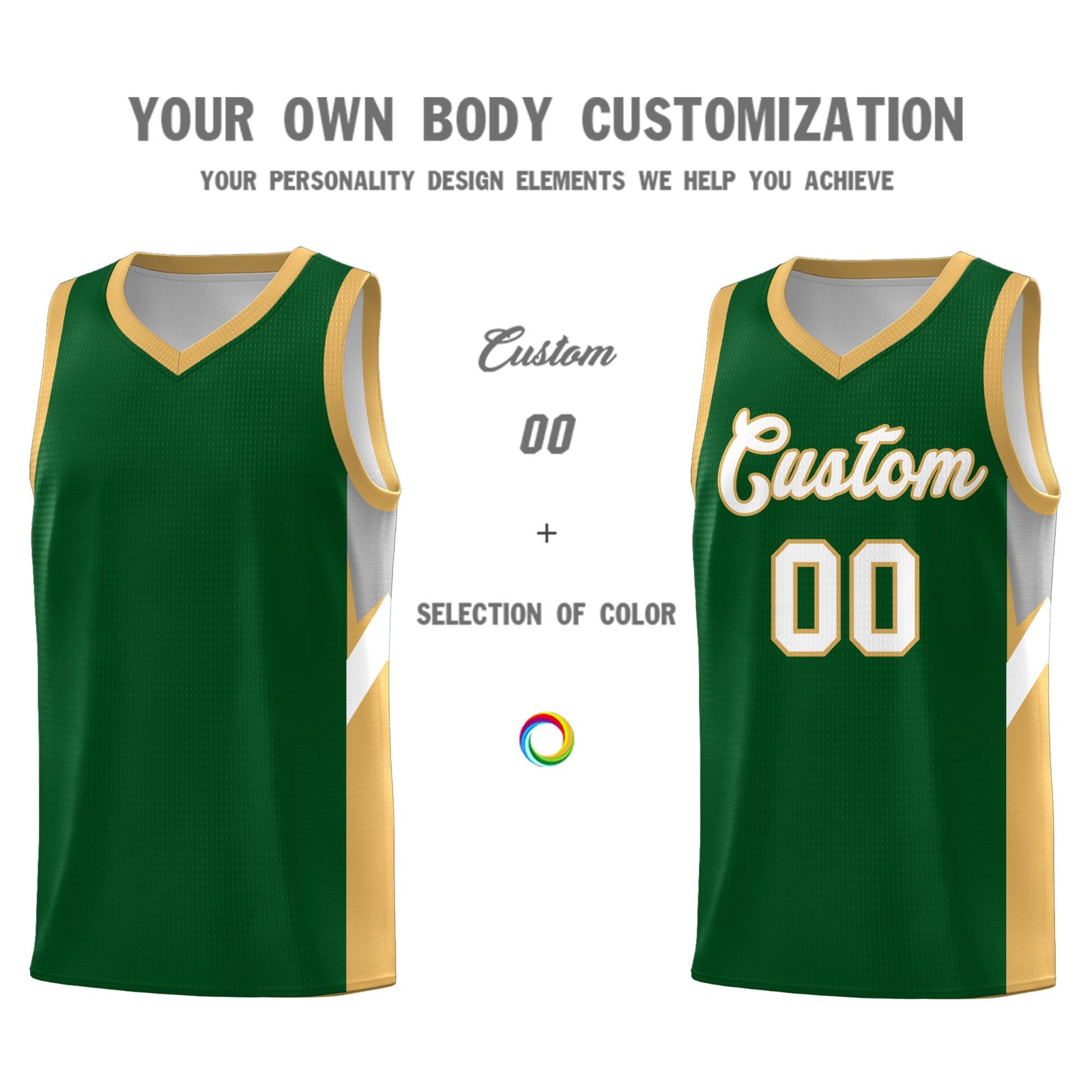 Custom Green Buckskin Brown Side Design Sets Sports Uniform Basketball Jersey