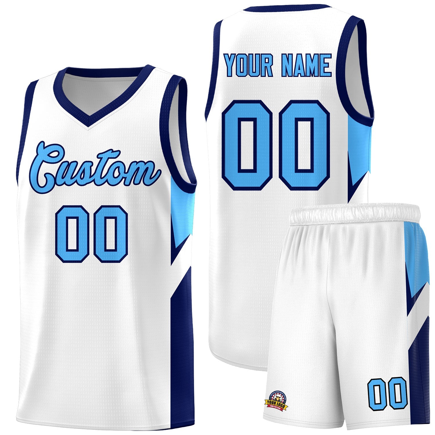 Custom White Navy Side Design Sets Sports Uniform Basketball Jersey