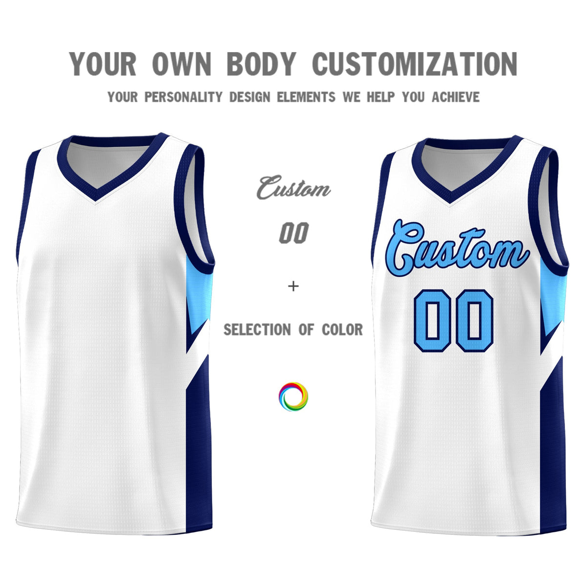 Custom White Navy Side Design Sets Sports Uniform Basketball Jersey
