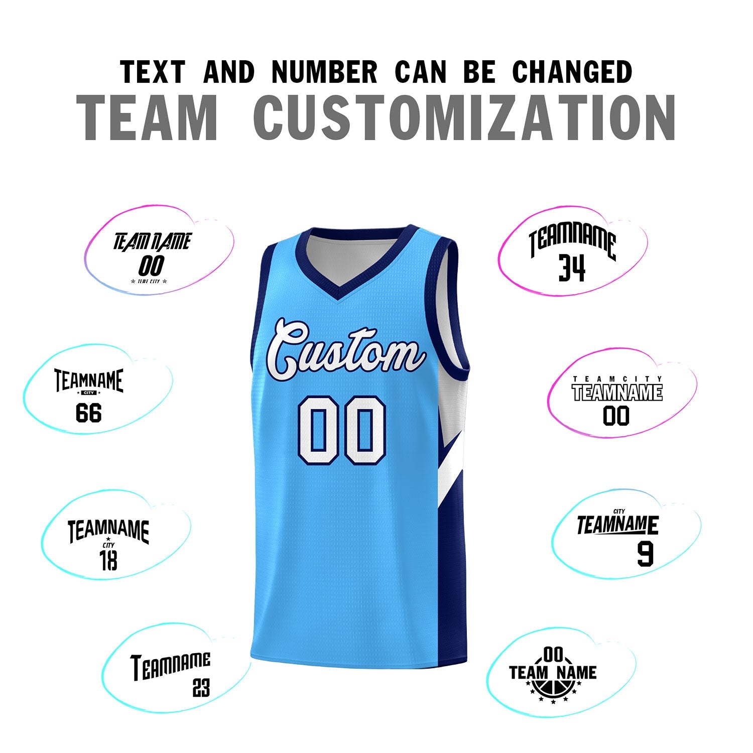 Custom Powder Blue Navy Side Design Sets Sports Uniform Basketball Jersey