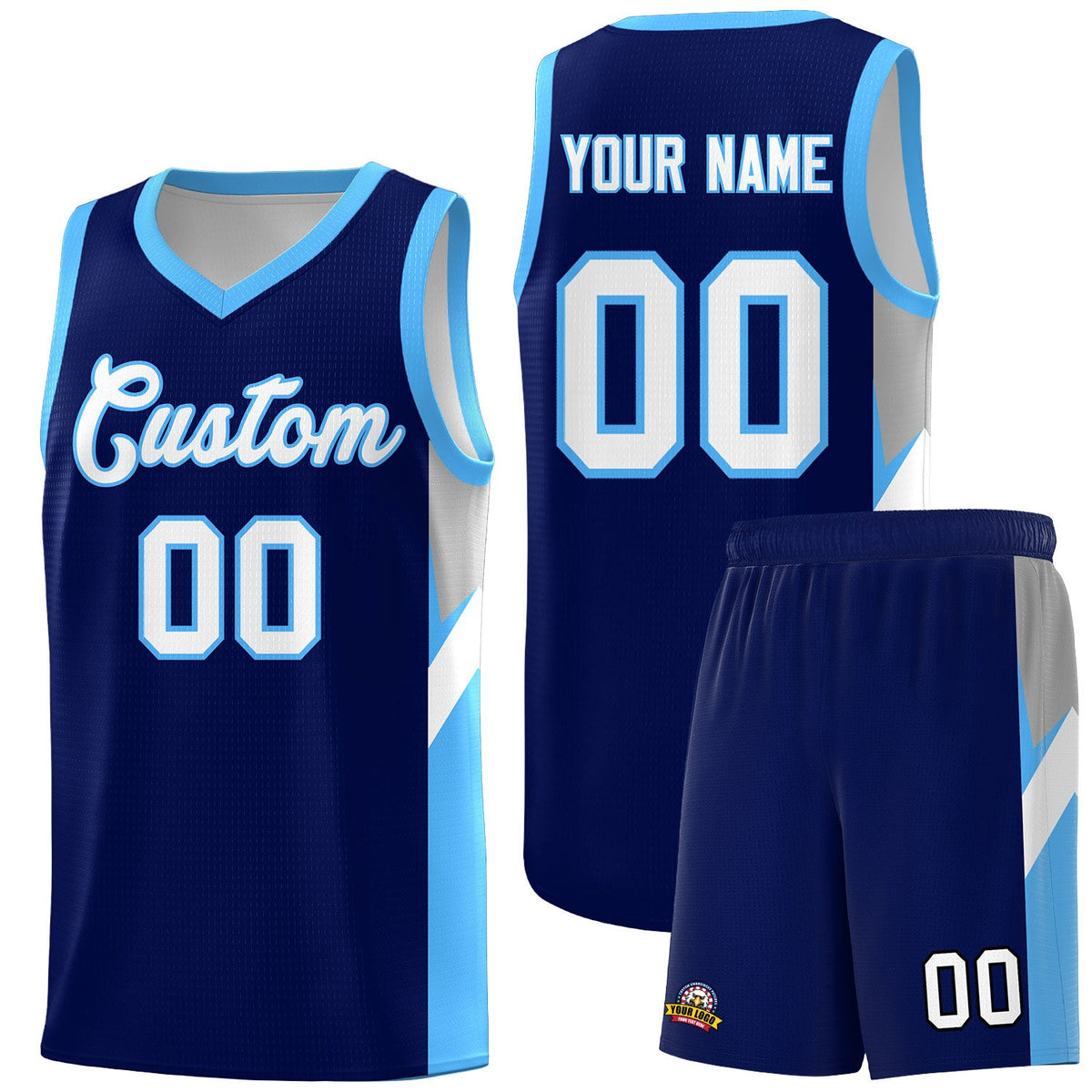 Custom Navy Powder Blue Side Design Sets Sports Uniform Basketball Jersey