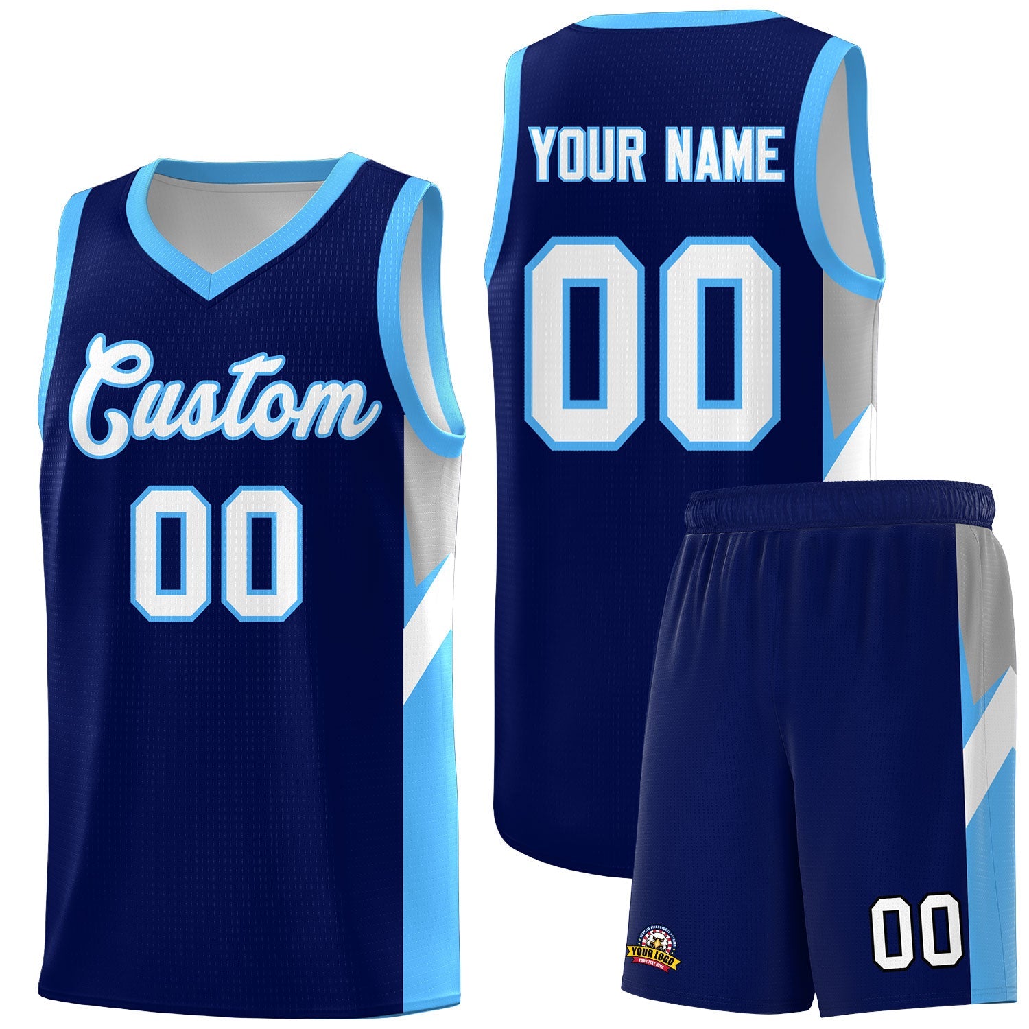 Custom Navy Powder Blue Side Design Sets Sports Uniform Basketball Jersey