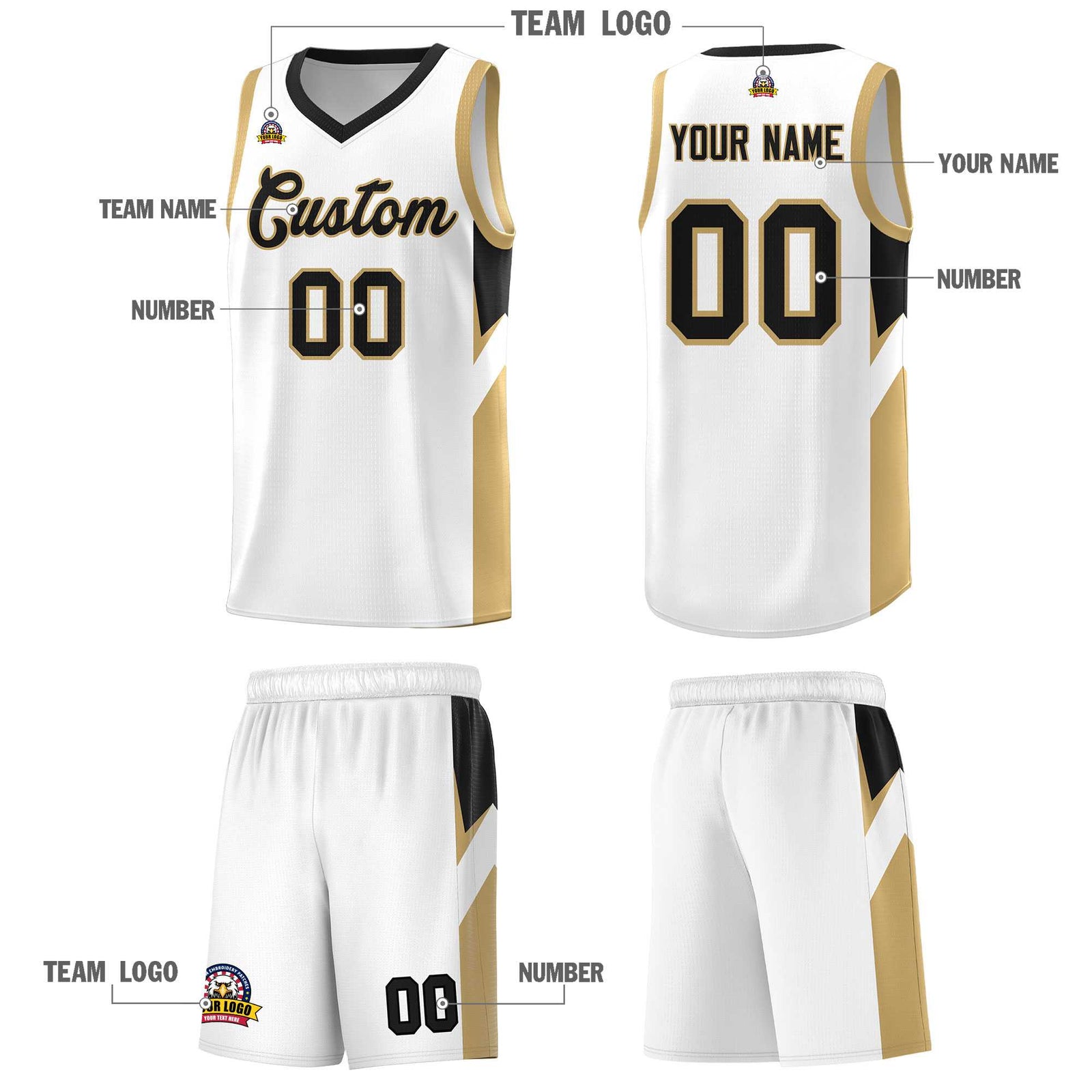 Custom White Black Side Design Sets Sports Uniform Basketball Jersey