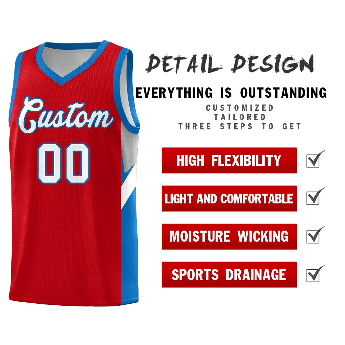 Custom Red Royal Side Design Sets Sports Uniform Basketball Jersey