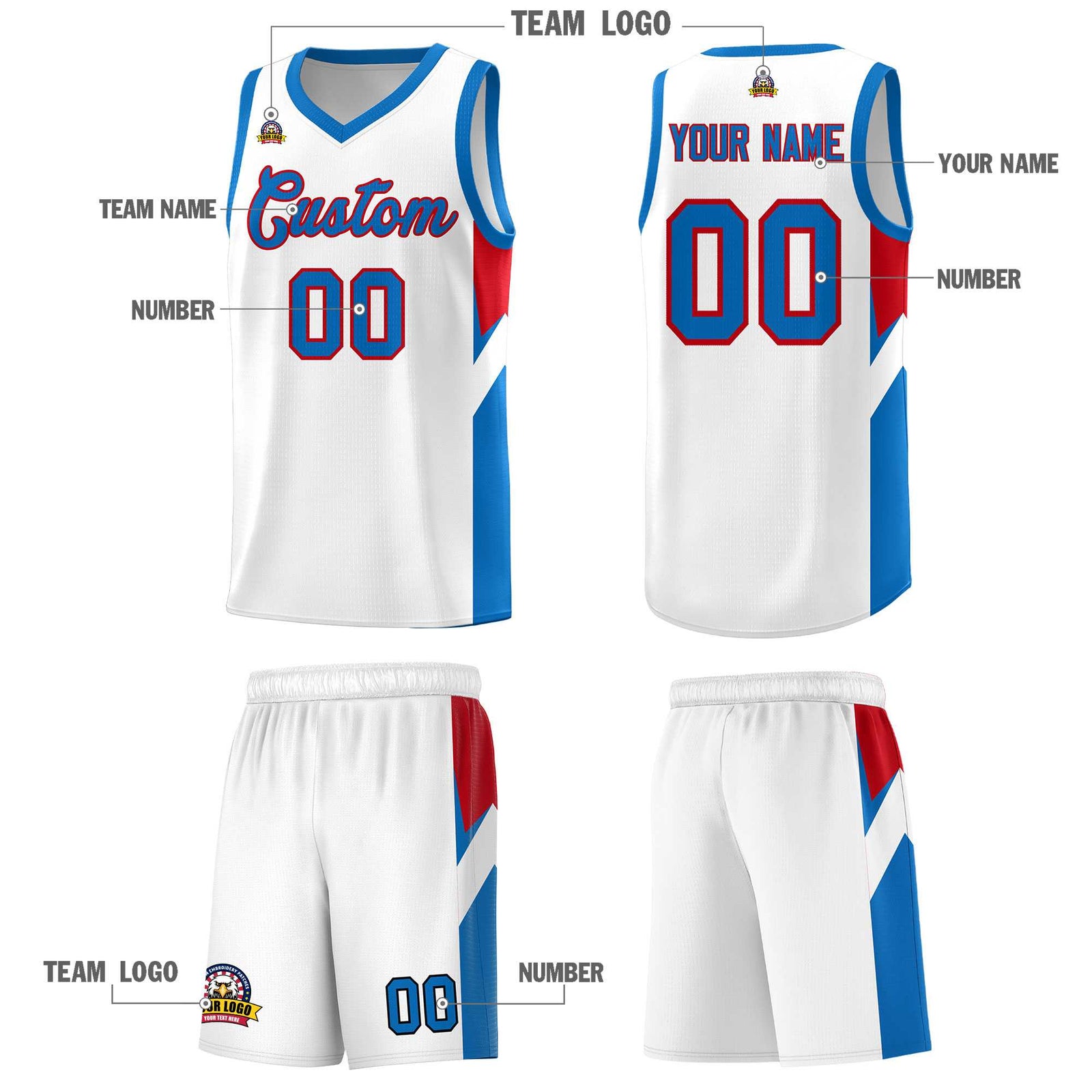 Custom White Royal Side Design Sets Sports Uniform Basketball Jersey