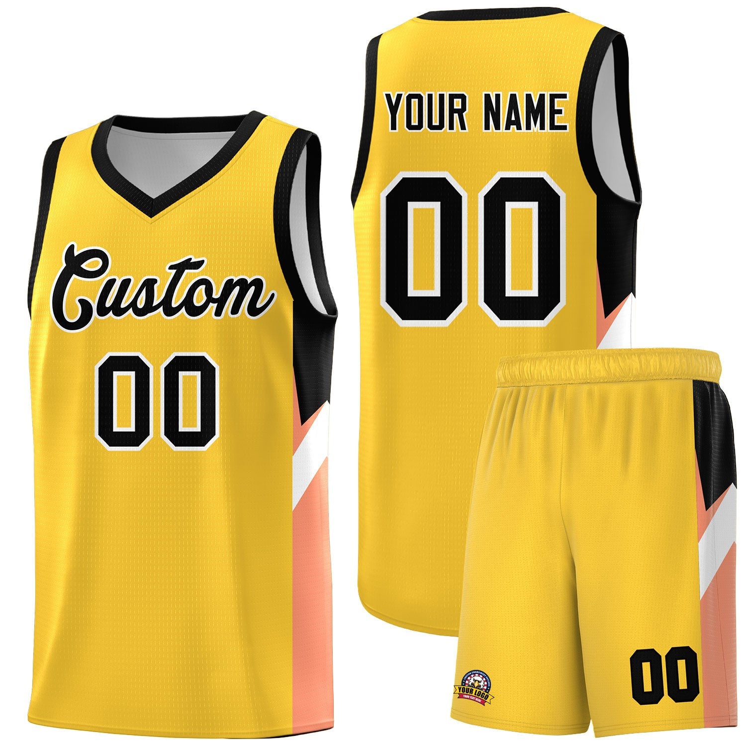 Custom Gold Black Side Design Sets Sports Uniform Basketball Jersey