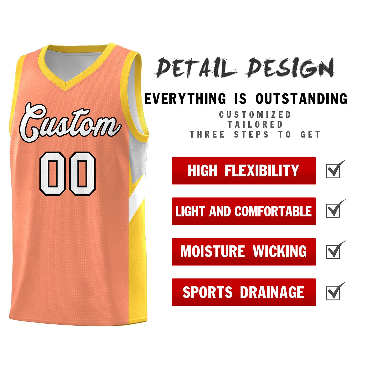 Custom Orange Gold Side Design Sets Sports Uniform Basketball Jersey